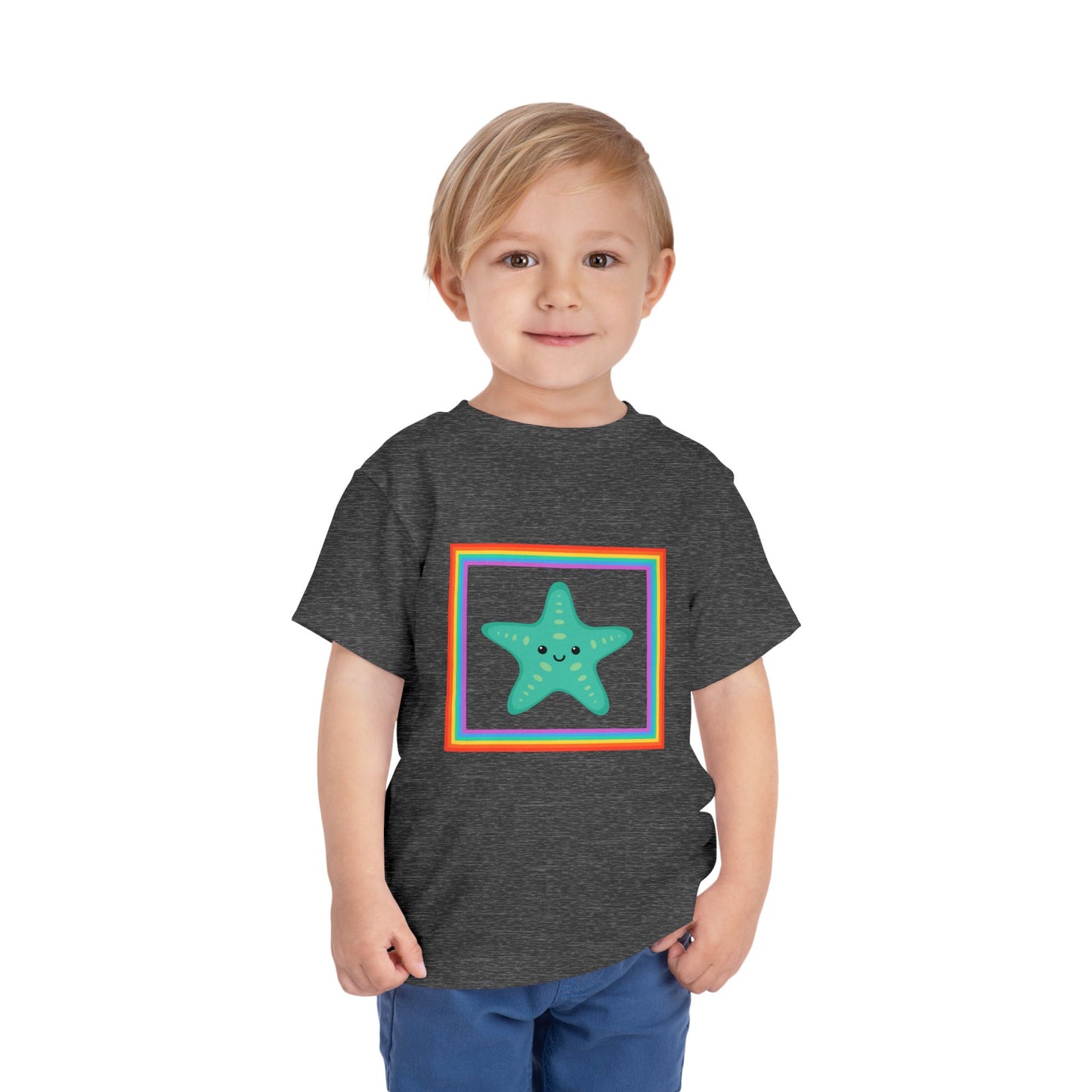 Cute "Starfish Toddler Tee" — Colorful Rainbow Frame Kids Shirt