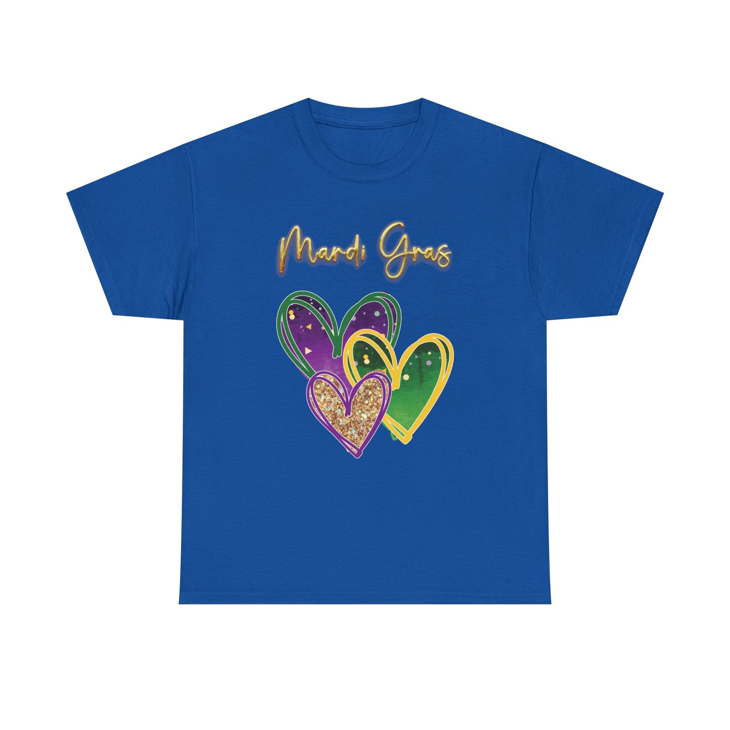 "Mardi Gras Hearts" Unisex T-Shirt.  A "Heart Felt"  Celebration Of Carnival In Purple, Green & Gold!