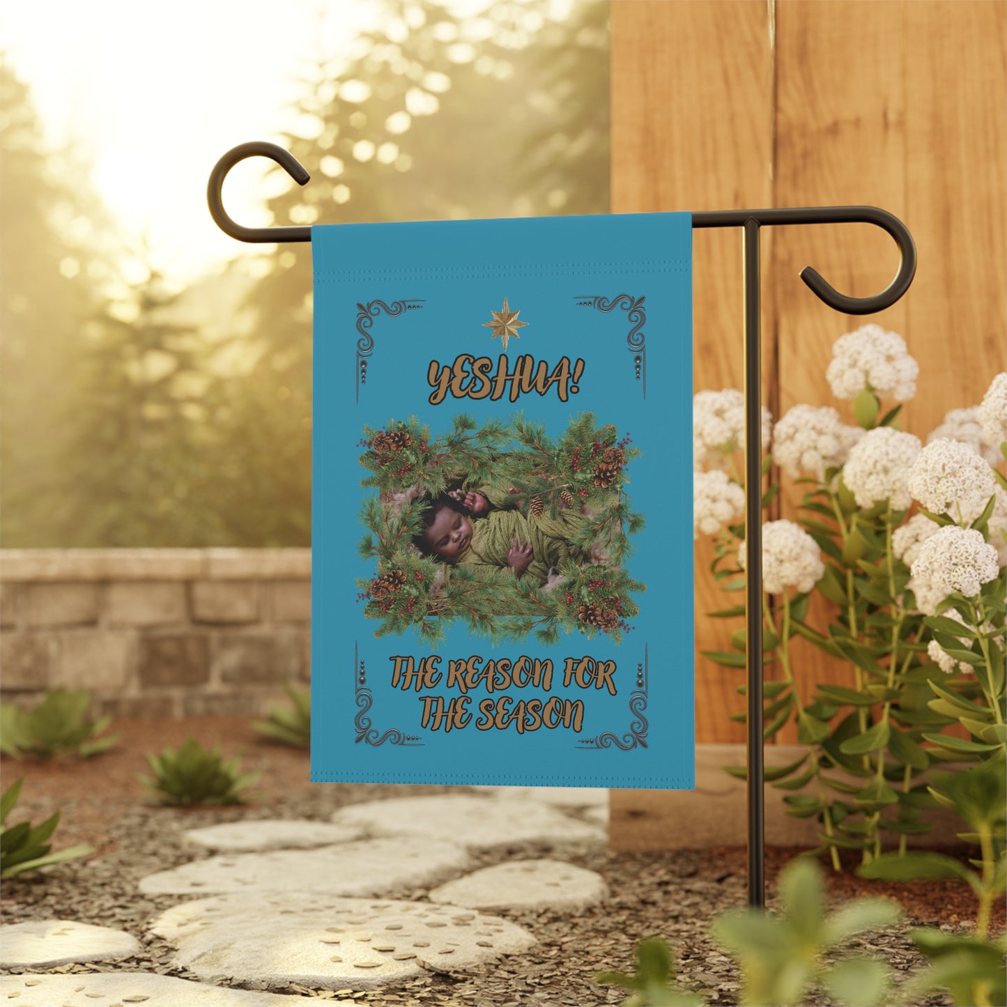 "Yeshua-The Reason For The Season" Garden & House Banner-Turquoise