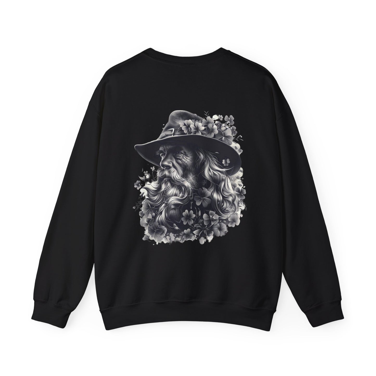 "St. Patrick's Day-Shamrock Blessing" Unisex Crewneck Pullover Sweatshirt With Front & Back Designs. Vintage Bearded Irish Gentleman & Classic Irish Blessing