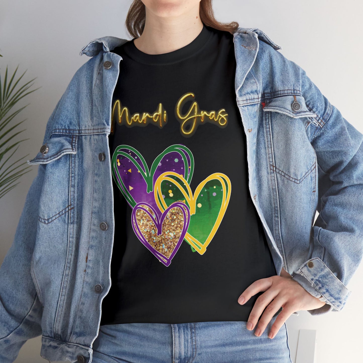 "Mardi Gras Hearts" Unisex T-Shirt.  A "Heart Felt"  Celebration Of Carnival In Purple, Green & Gold!