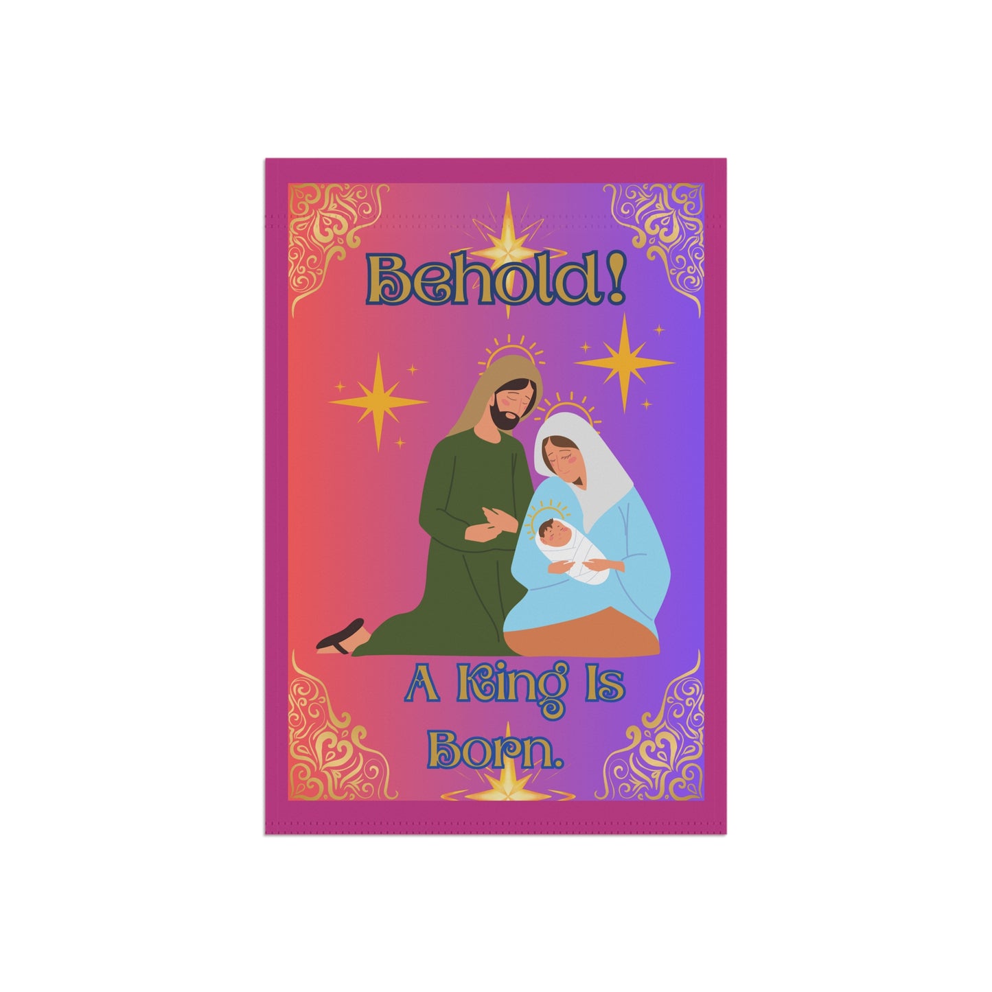 "Behold. A King Is Born!", Garden/Lawn Banner, 12 in x 18 in, Purple Ombre