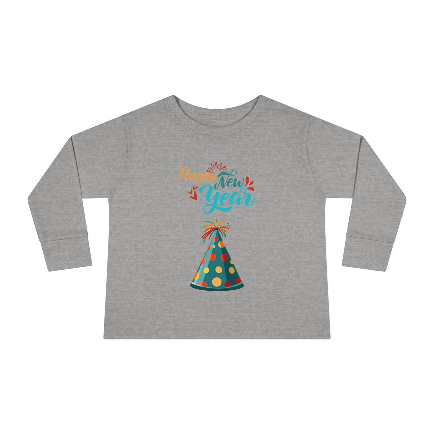 "Happy New Year- Party Hat", Toddler Long Sleeve Tee Shirt.  They Will Not Want To Take This Shirt Off!