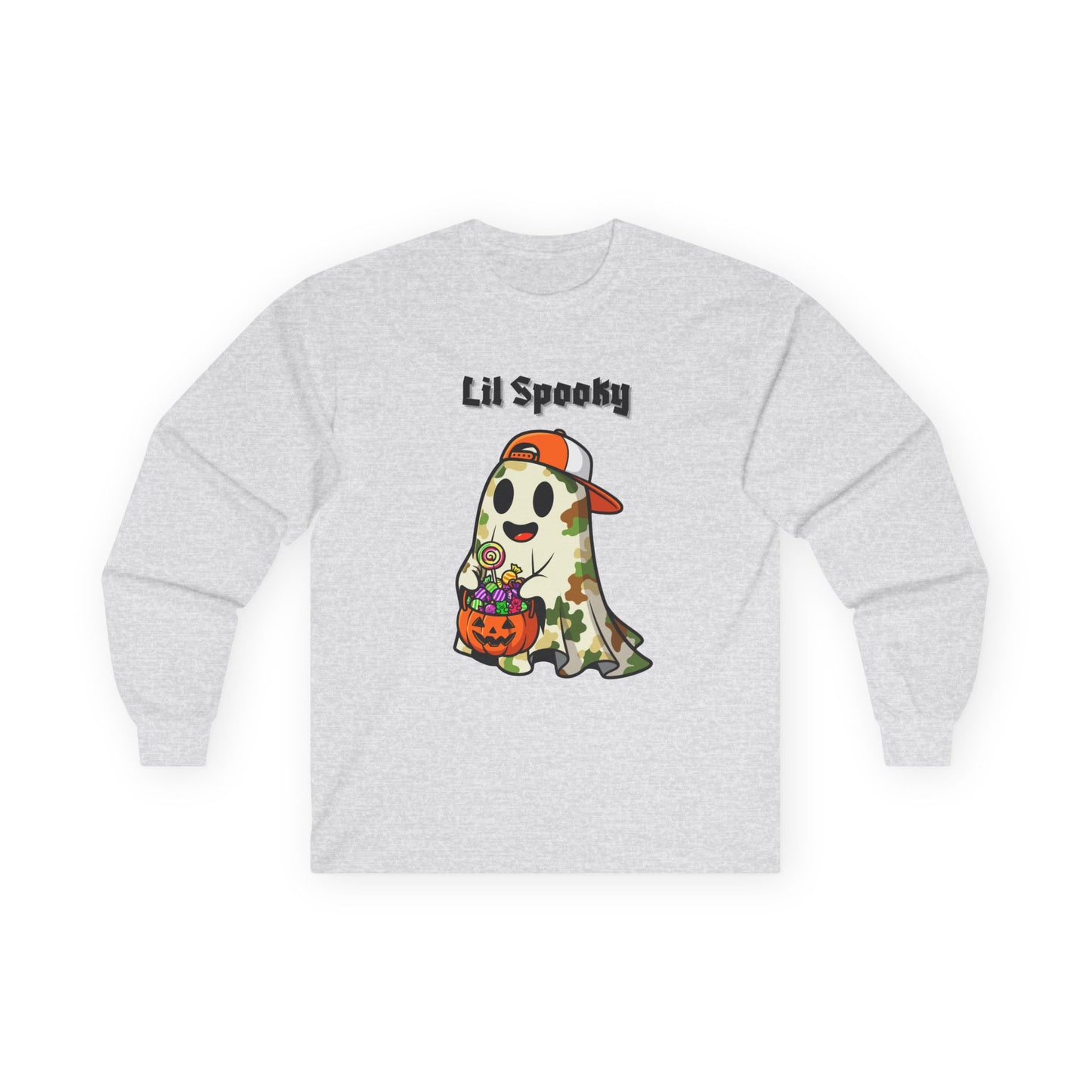 "Lil Spooky" Long Sleeve Unisex Adult CottonTee, Cute Ghost Shirt, Halloween Apparel,