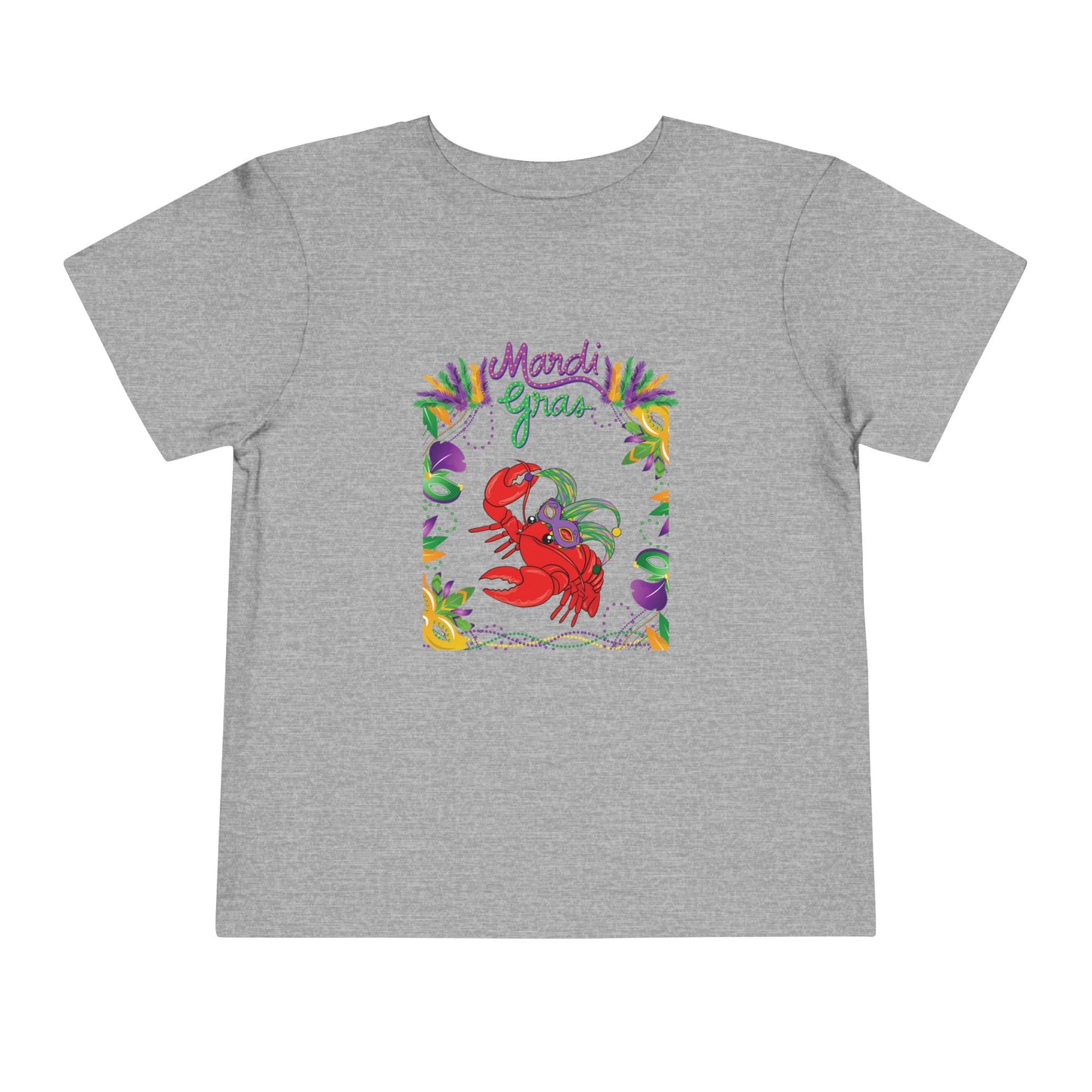 "Mardi Gras Crawfish" Toddler Short Sleeve Tee — Festive Masked Crawfish in Purple, Green & Gold!
