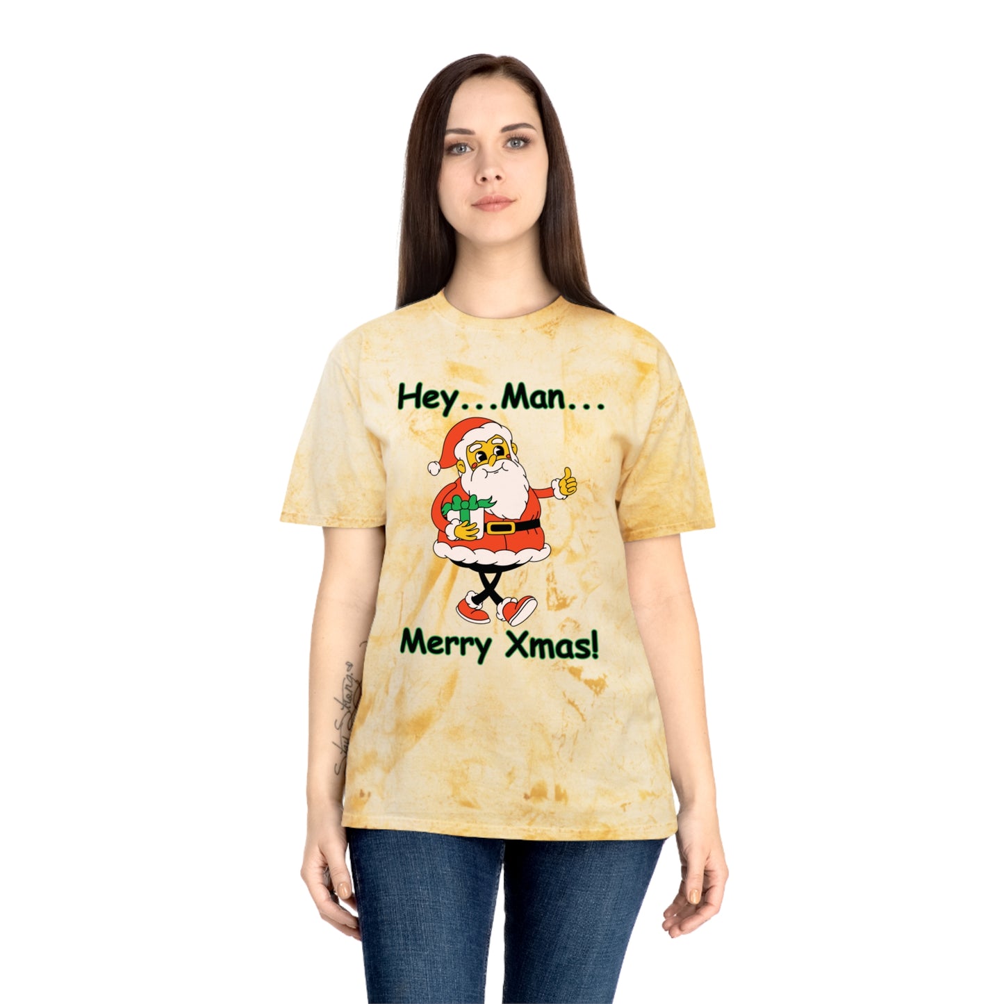 Hey...Man... Merry Xmas! Tie-Dye  Style Unisex Christmas Santa Tee - A Great Gift For Those Who Love A Reto Vibe!
