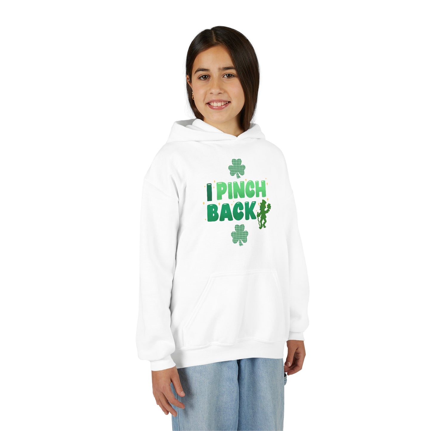 Youth St. Patrick's Day Hoodie — "I Pinch Back" Shamrock (Approach With Caution-LOL)