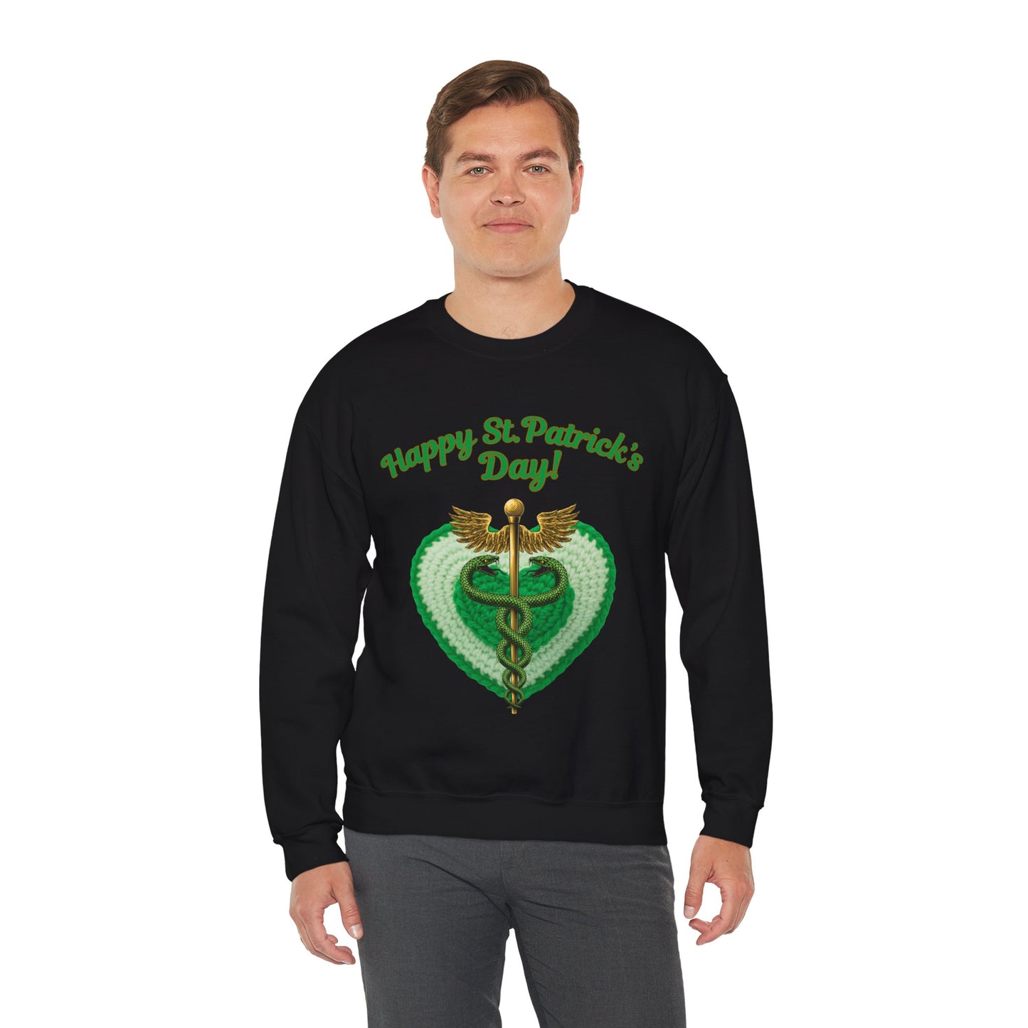 "Happy St. Patrick’s Day-Heart & Caduceus"  Unisex Sweatshirt — For Caring Health Professionals!