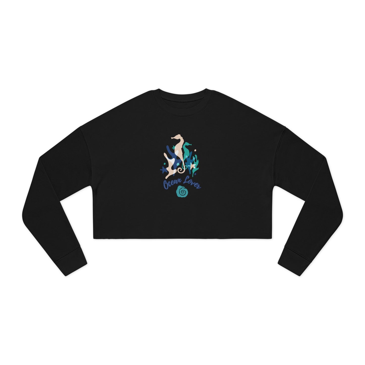 "Ocean Lover" Sea Horse & Coral Cropped Sweatshirt — Women's Beachy Crop Top