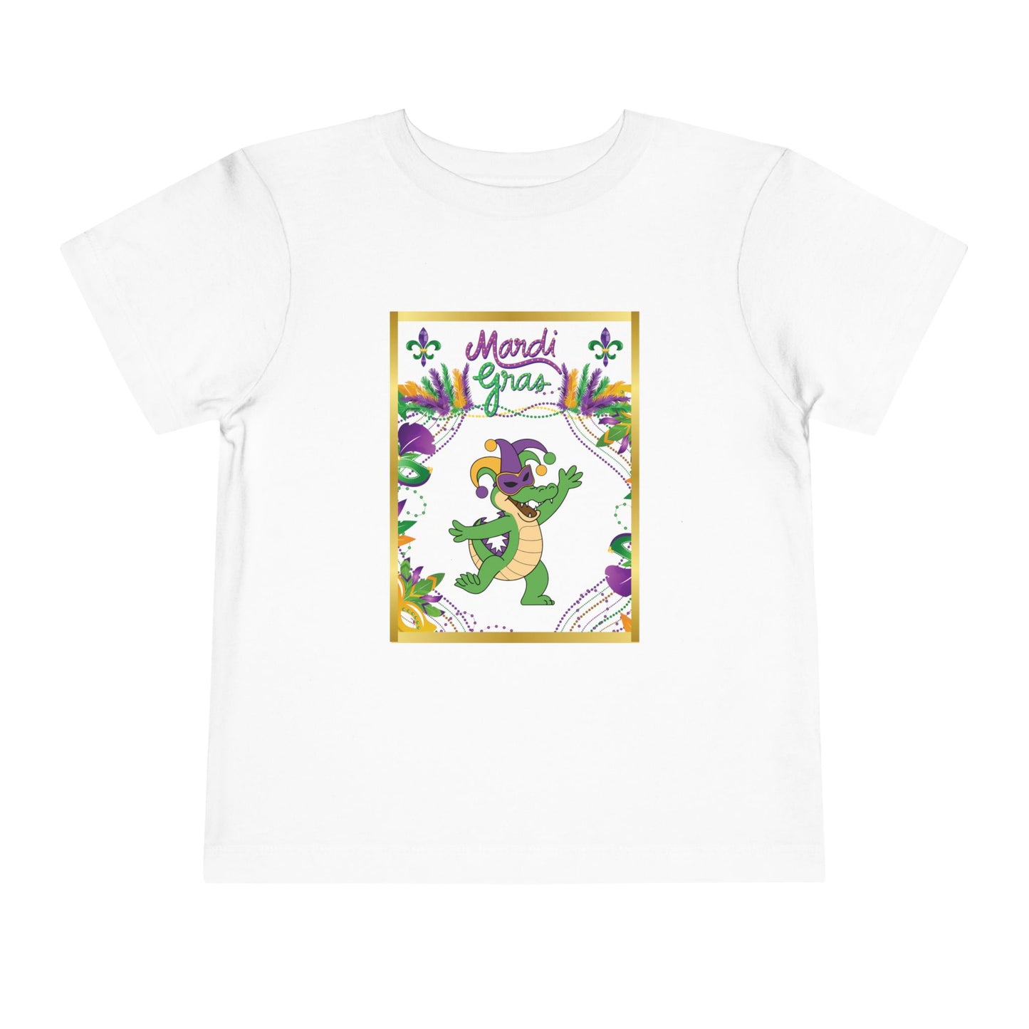 "Mardi Gras Gator" Toddler Tee.  This Masked Alligator Is Ready To Celebrate Mardi Gras In Purple, Gold And Green!