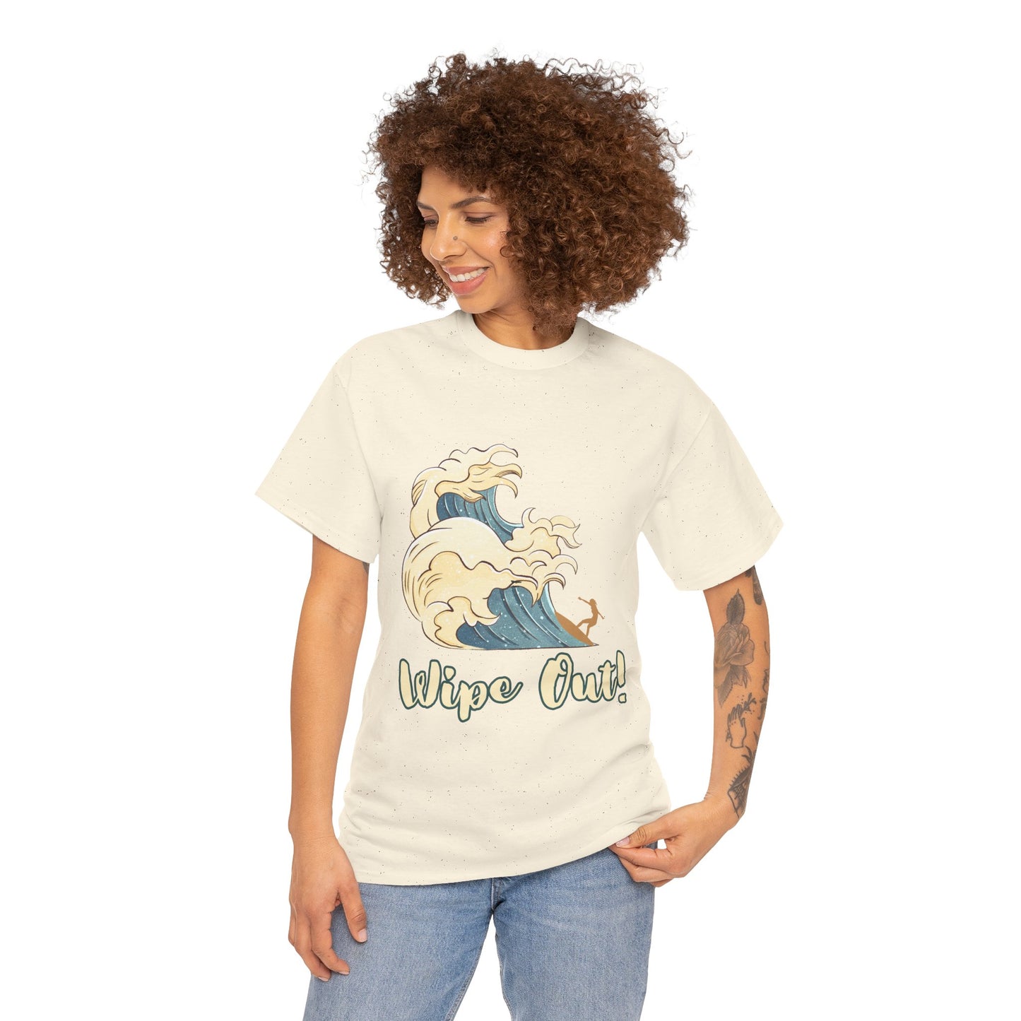 Surf-Inspired Unisex Heavy Cotton Tee - "Wipe Out!" Graphic