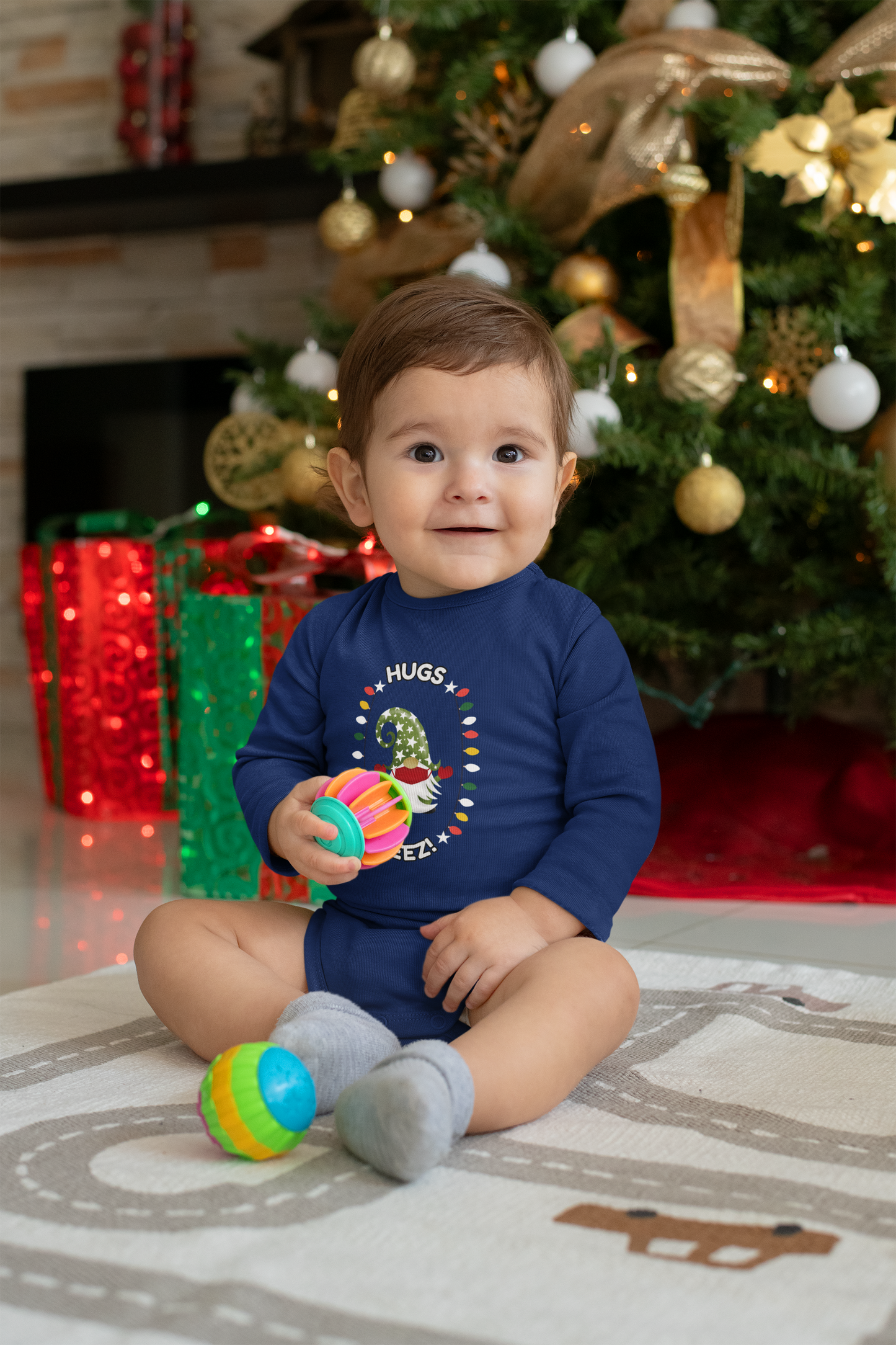 "Hug's Peez" Whimsical Christmas Baby Bodysuit