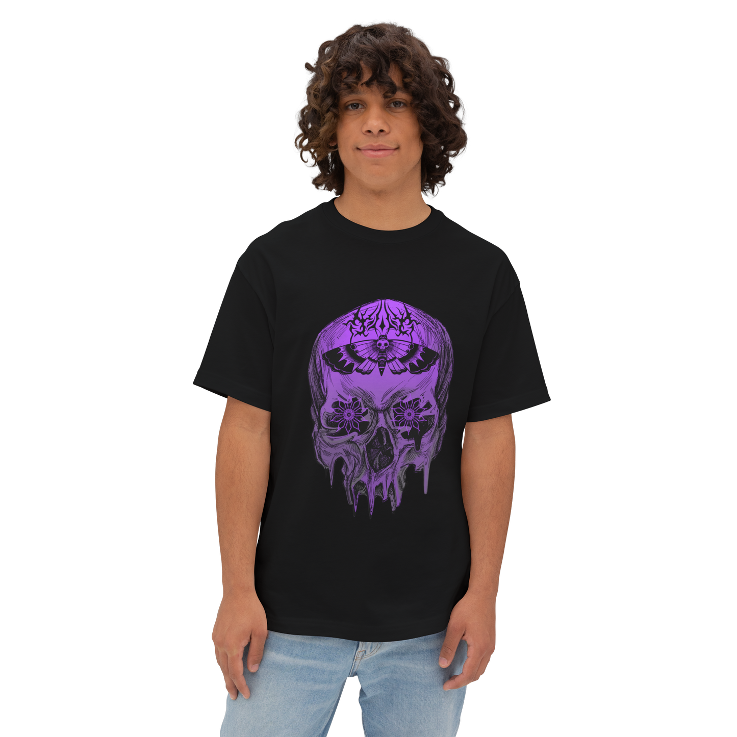 Edgy "Goth Skull" Graphic Oversize Unisex T-Shirt for Halloween, Festivals and Alternative Fashion, Cool Casual Wear