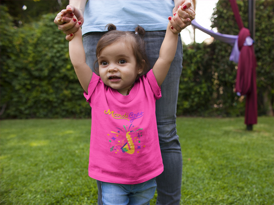 "Mardi Gras Saxophone" Toddler T-Shirt .  This Colorful Saxophone & Confetti Design Helps The Little One Get In The Carnival Mood!.