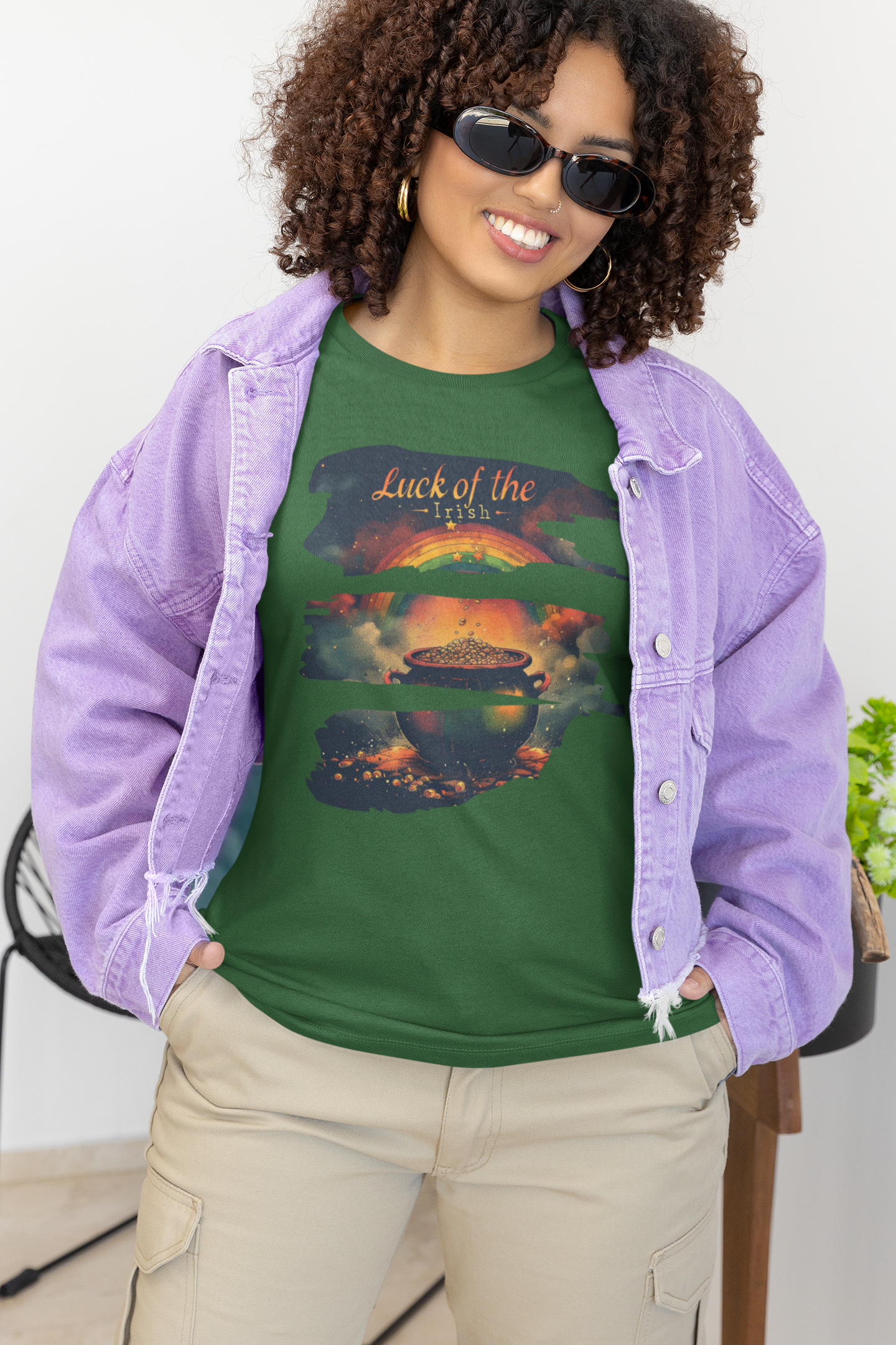 "Luck of the Irish"  Unisex Lightweight Cotton T-Shirt — Featuring An "Avant Garde" Rendition Of The Pot Of Gold At The End Of The Rainbow!