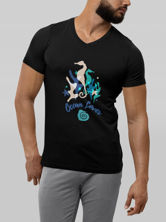 "Ocean Lover" Seahorse Sea Life V-Neck Tee