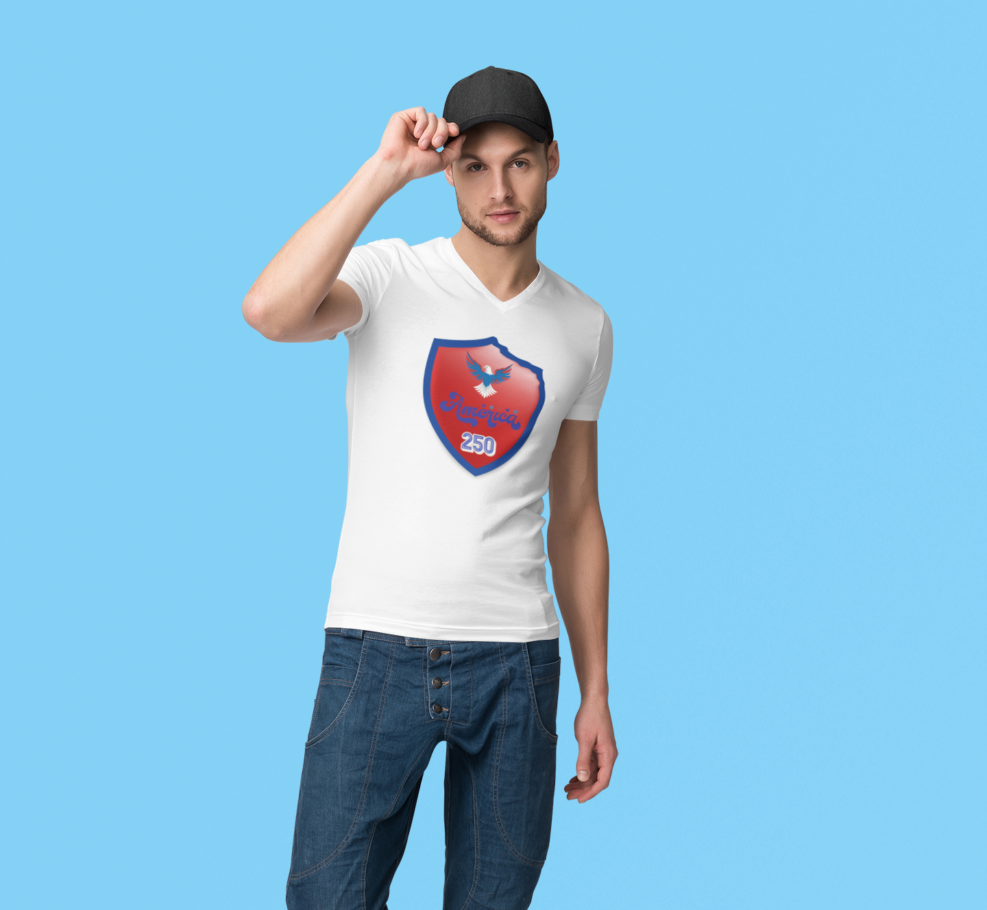 Patriotic Eagle "America 250 Shield" V-Neck Tee