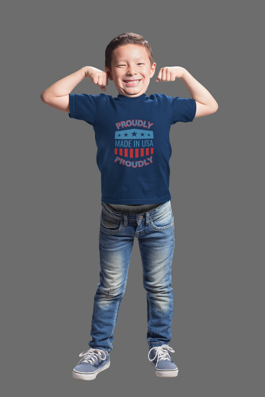 Kids T-Shirt - "Proudly Made in USA" Patriotic Tee for 4th of July & Everyday Wear