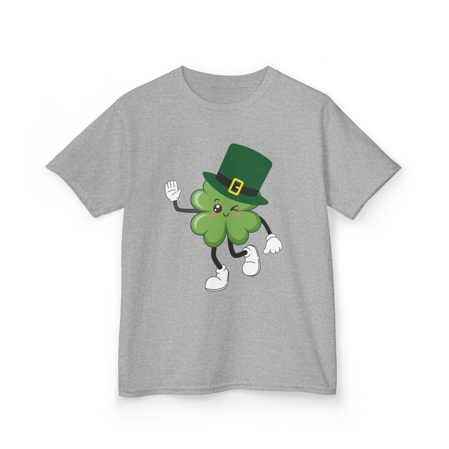 "Dancing Shamrock with Leprechaun Hat".  Kids Heavy Cotton T-Shirt. Patrick’s Day Tee