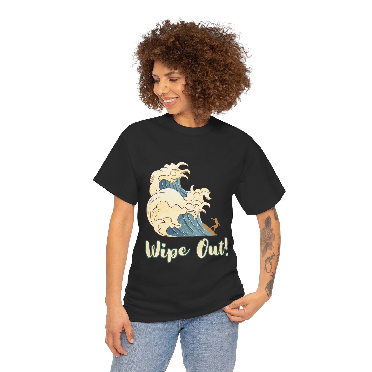 Surf-Inspired Unisex Heavy Cotton Tee - "Wipe Out!" Graphic