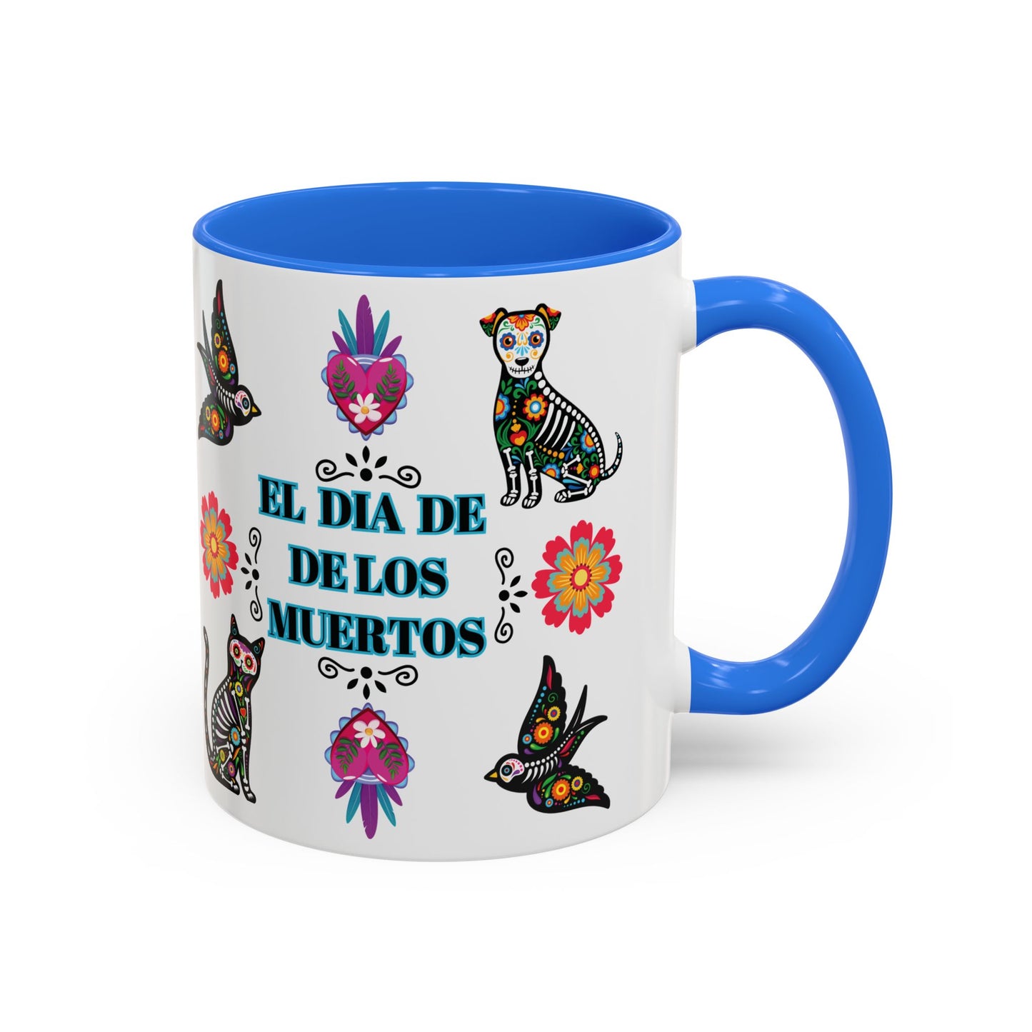 "El Dia De Los Muertos" Colorful White Ceramic Mugs with Colorful Accents Mugs, 11oz and 15oz