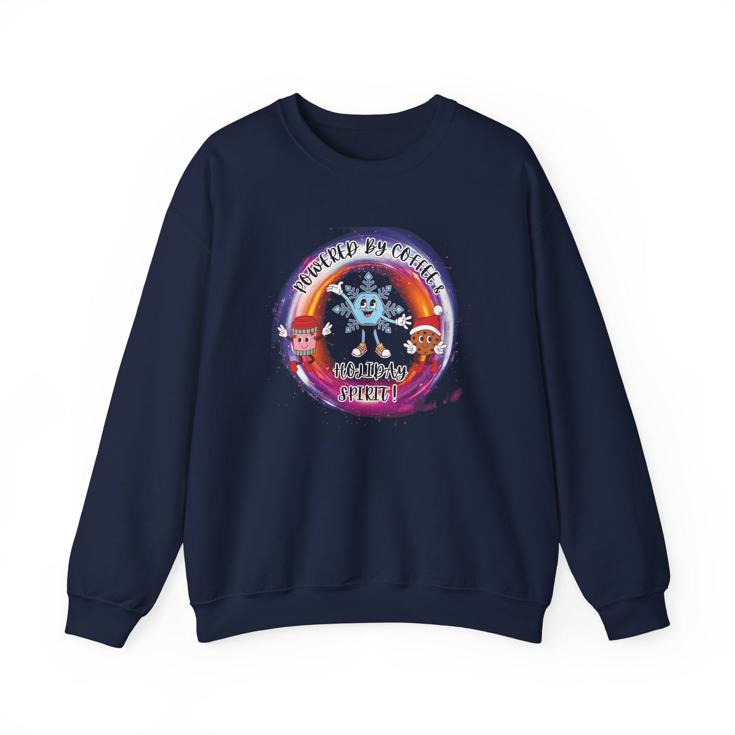 "Powered By Coffee & Holiday Spirit!" Unisex Heavy Blend™ Crewneck Sweatshirt