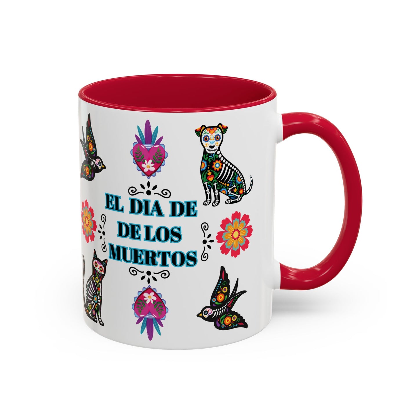"El Dia De Los Muertos" Colorful White Ceramic Mugs with Colorful Accents Mugs, 11oz and 15oz