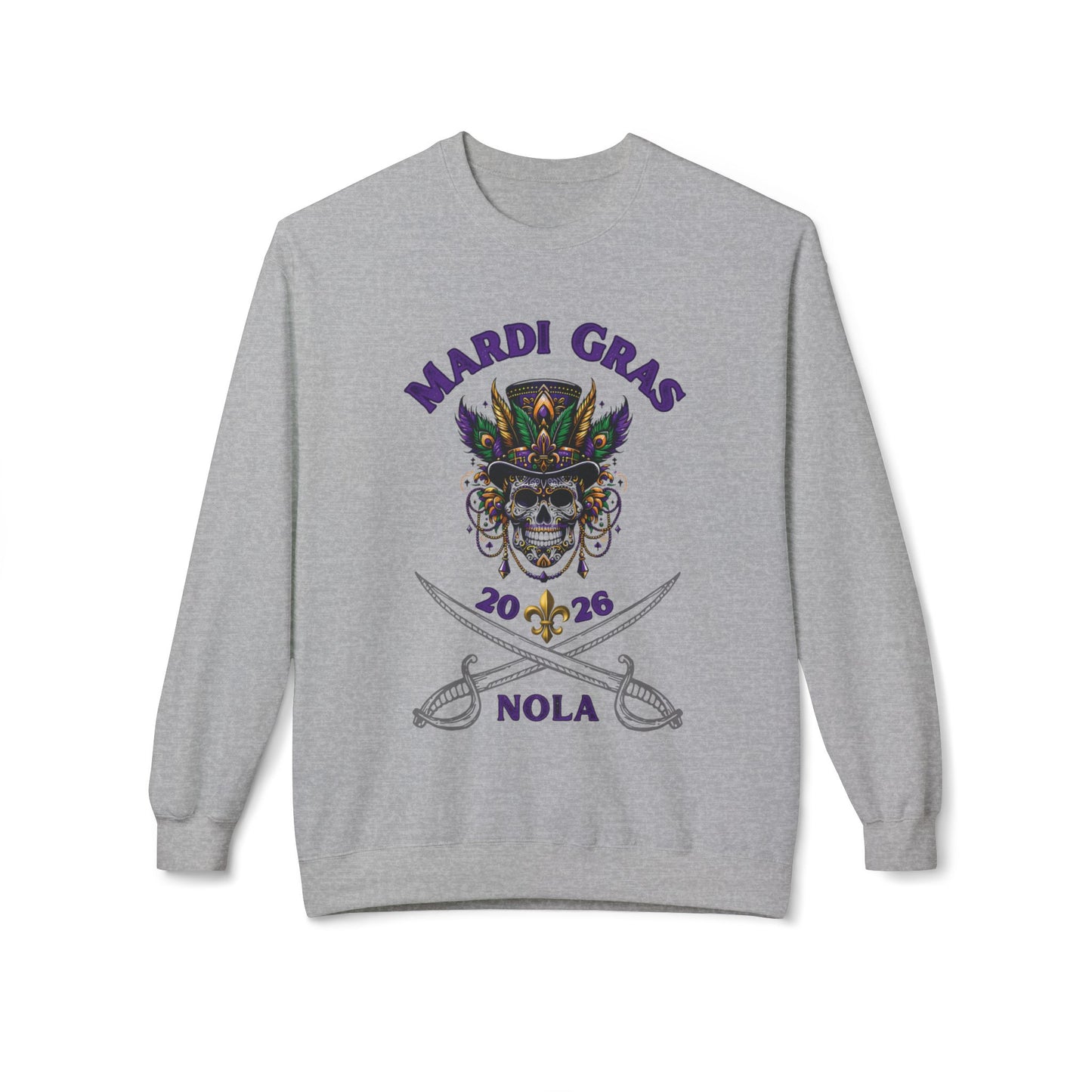"Mardi Gras 2026 Voodoo Pirate" Crewneck Sweatshirt — A NOLA 2026 Festival Unisex Pullover Ideal For Celebrating Carnival & A Great Souvenir!