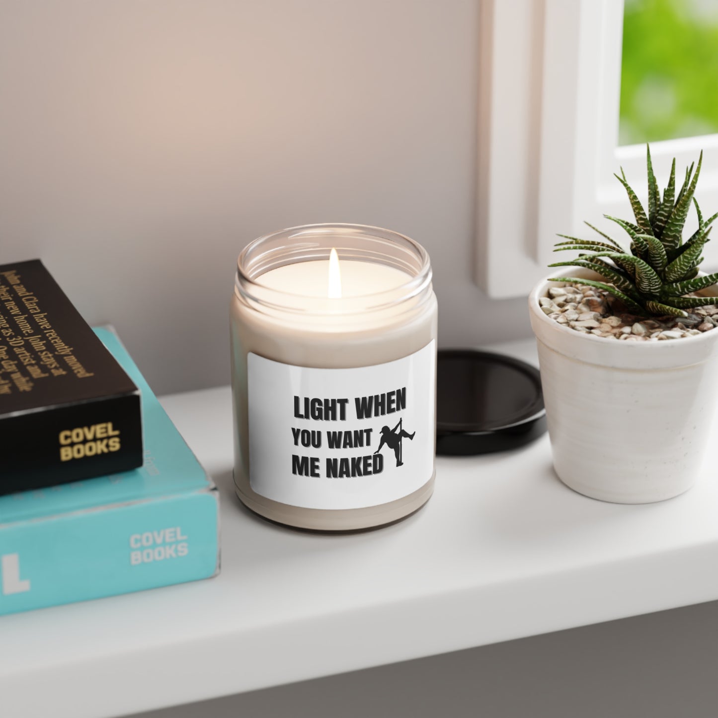 "Light When You Want Me Naked-Dad Bod With Stripper Pole, White Label" Design, 9 oz Scented Soy Candle