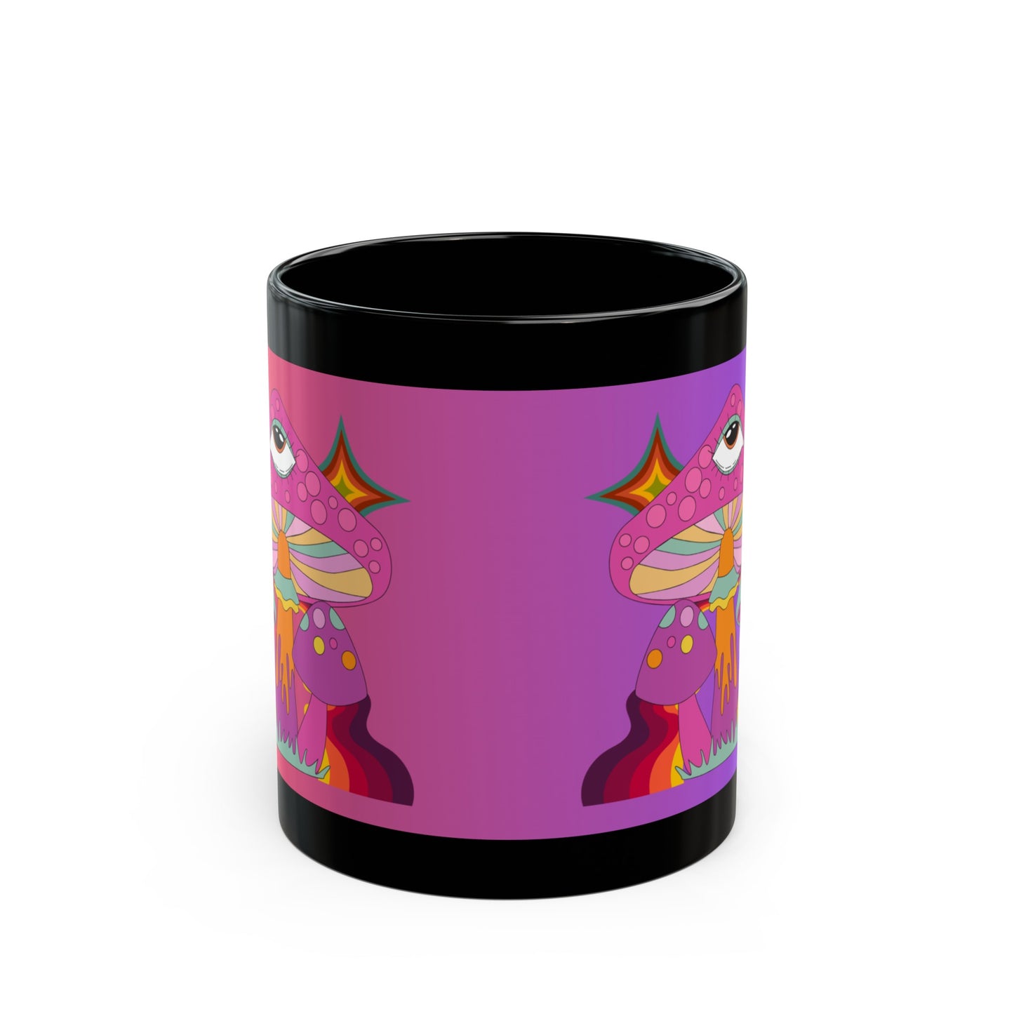 "Groovy Mushrooms with Ombre Background" Black Mug (11 oz, 15 oz)
