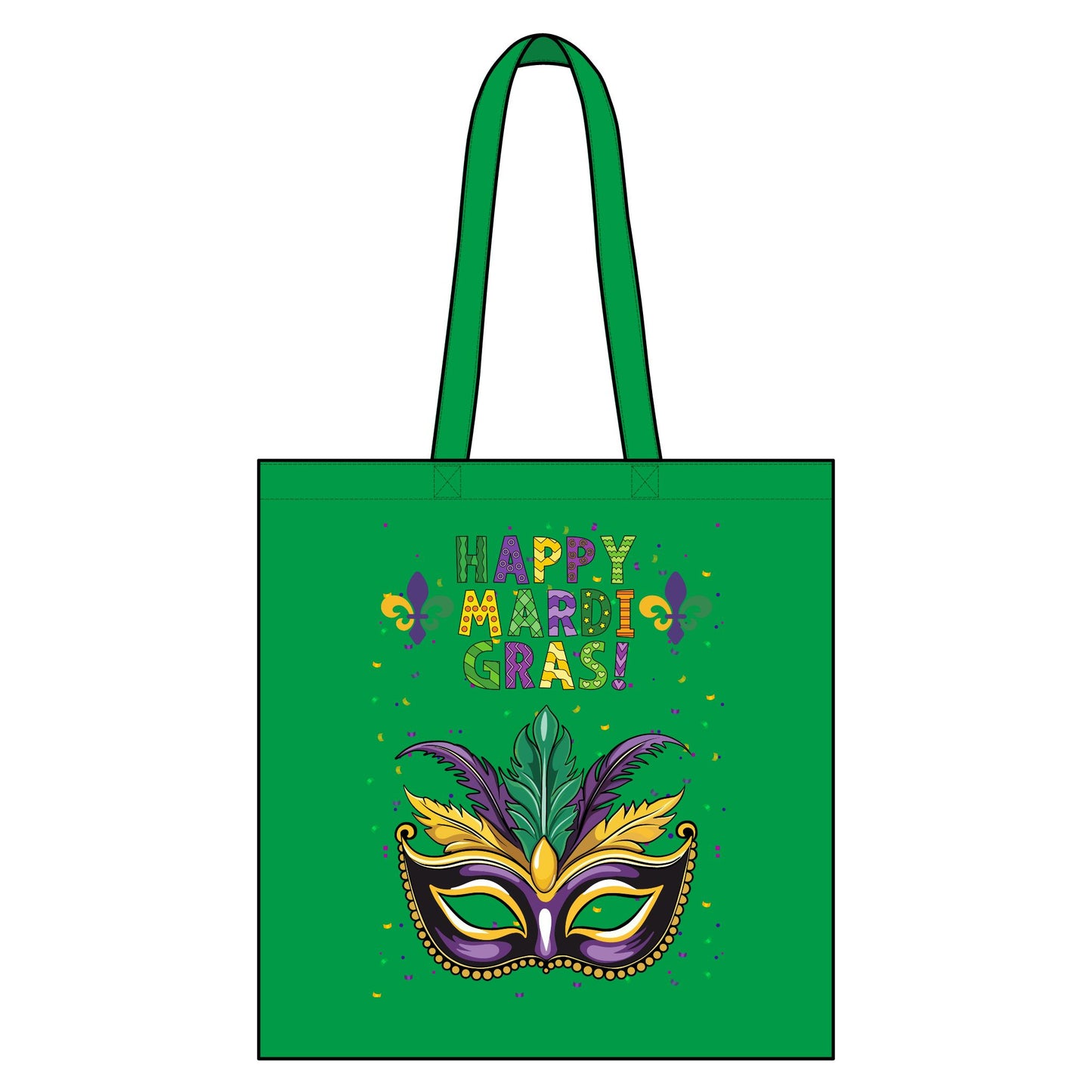 Mardi Gras Tote Bag - "Happy Mardi Gras" Mask Canvas Grocery Tote in Black