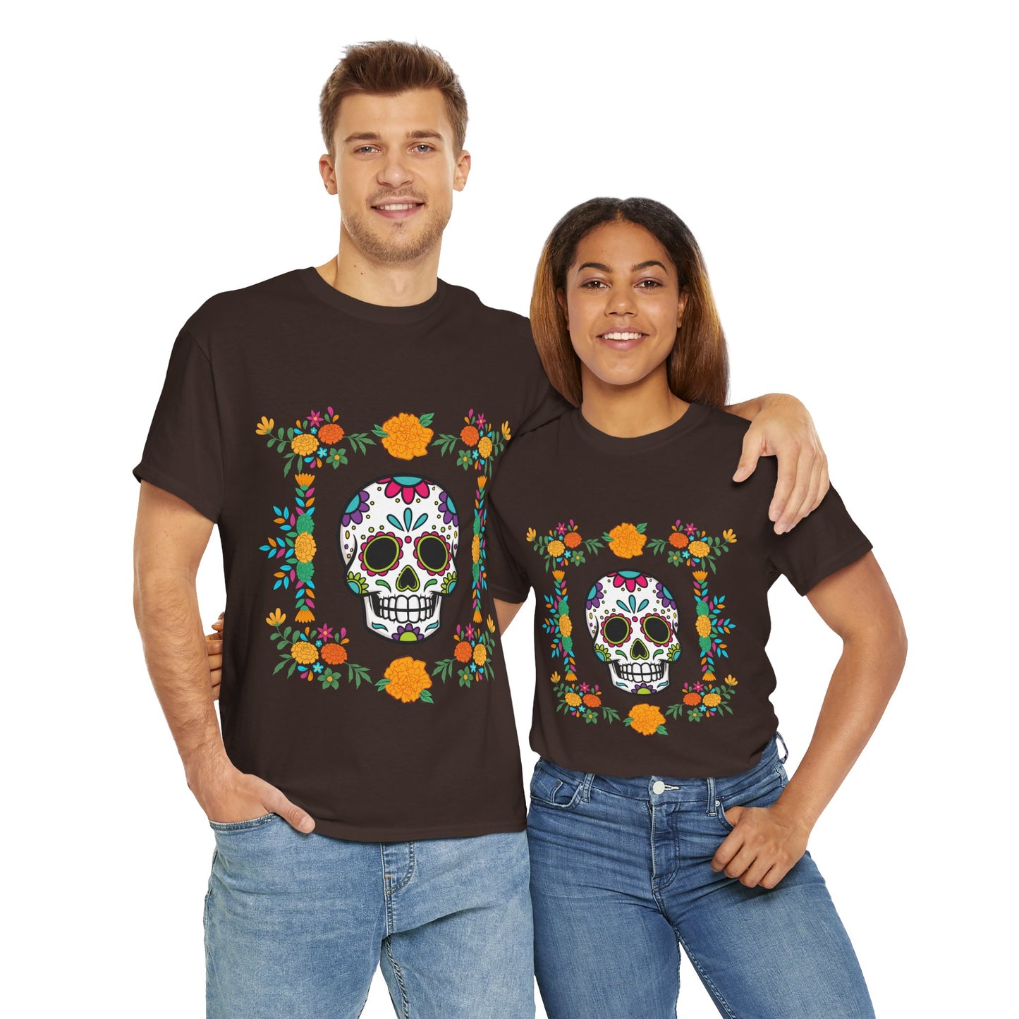 "Day of the Dead" Unisex Heavy Cotton Tee, Colorful Sugar Skull Design!