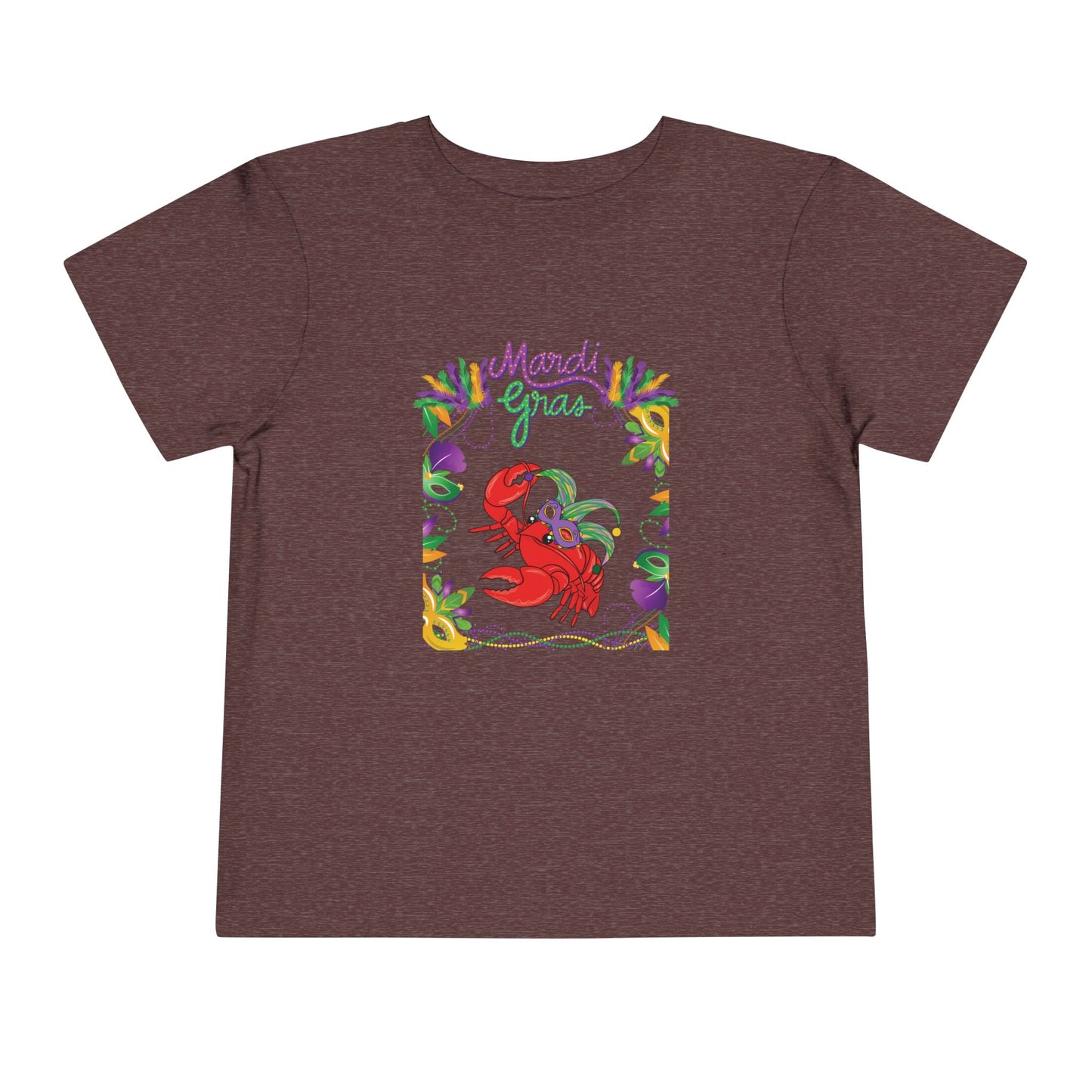 "Mardi Gras Crawfish" Toddler Short Sleeve Tee — Festive Masked Crawfish in Purple, Green & Gold!