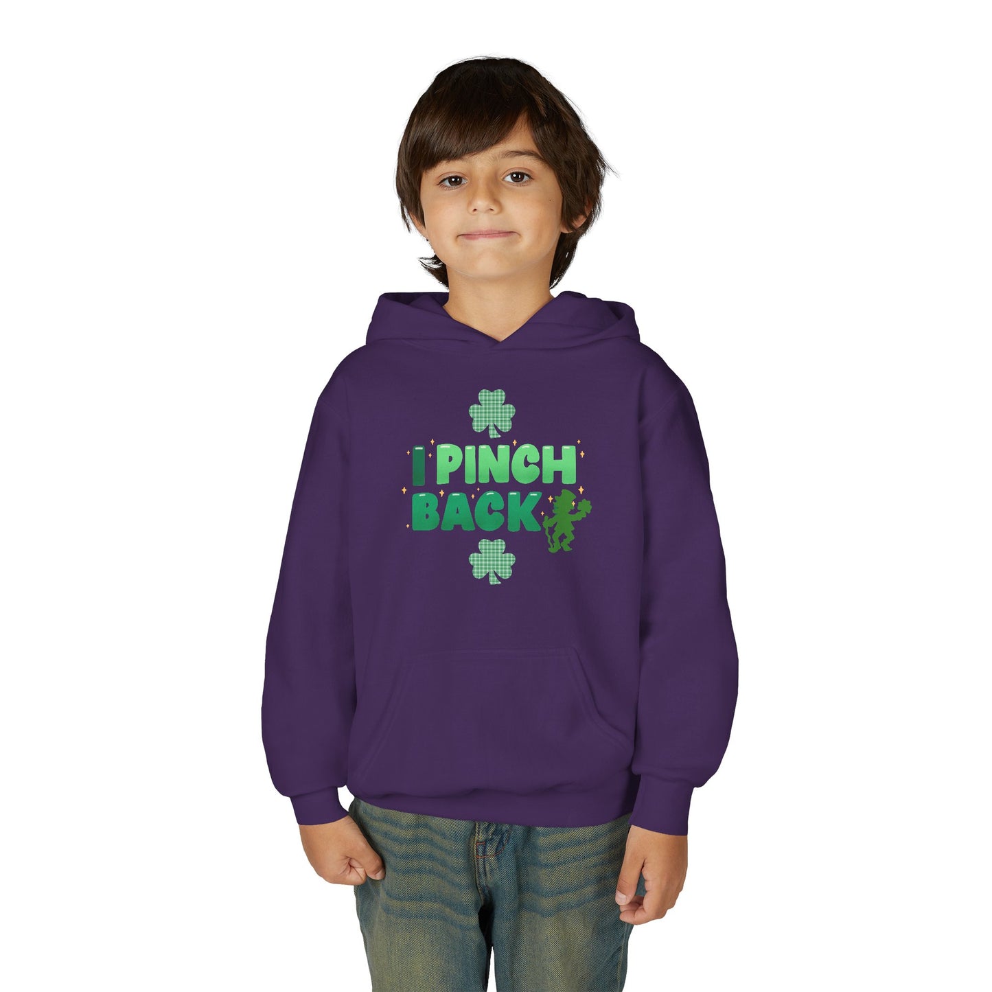 Youth St. Patrick's Day Hoodie — "I Pinch Back" Shamrock (Approach With Caution-LOL)