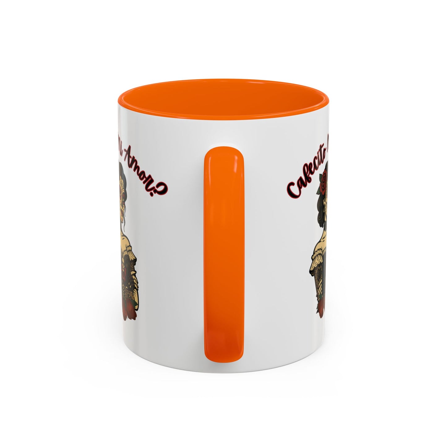 "Cafecito Mi Amor?" Sugar Skull Style , Colorful Accent, 11oz and 15oz Coffee Mug.  A great Day of the Dead  or Halloween Gift!