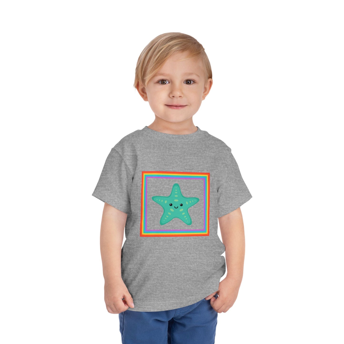 Cute "Starfish Toddler Tee" — Colorful Rainbow Frame Kids Shirt