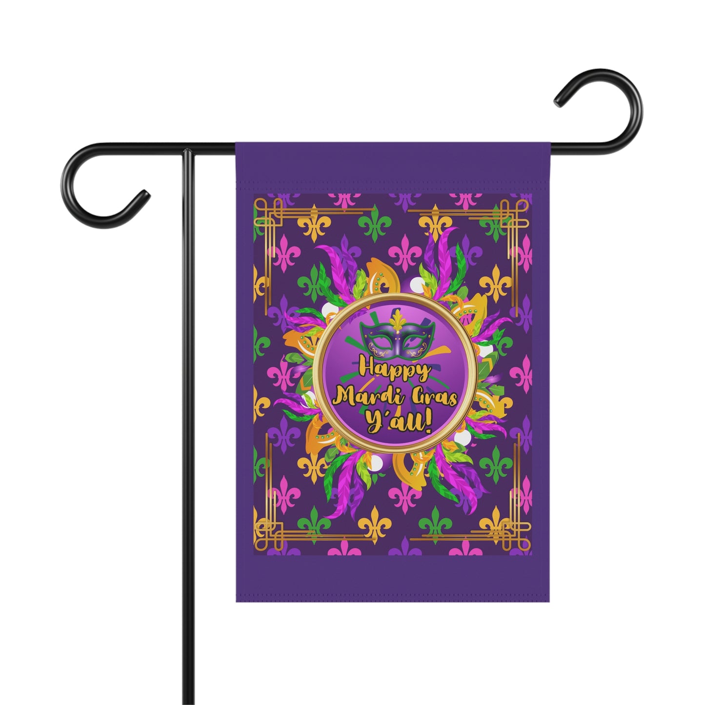 "Happy Mardi Gras Y'all",  Fleur De Lis Mardi Gras House Flag In Purple.   Let This Vibrant Paisley Banner/Flag Help You Celebrate Carnival Season!