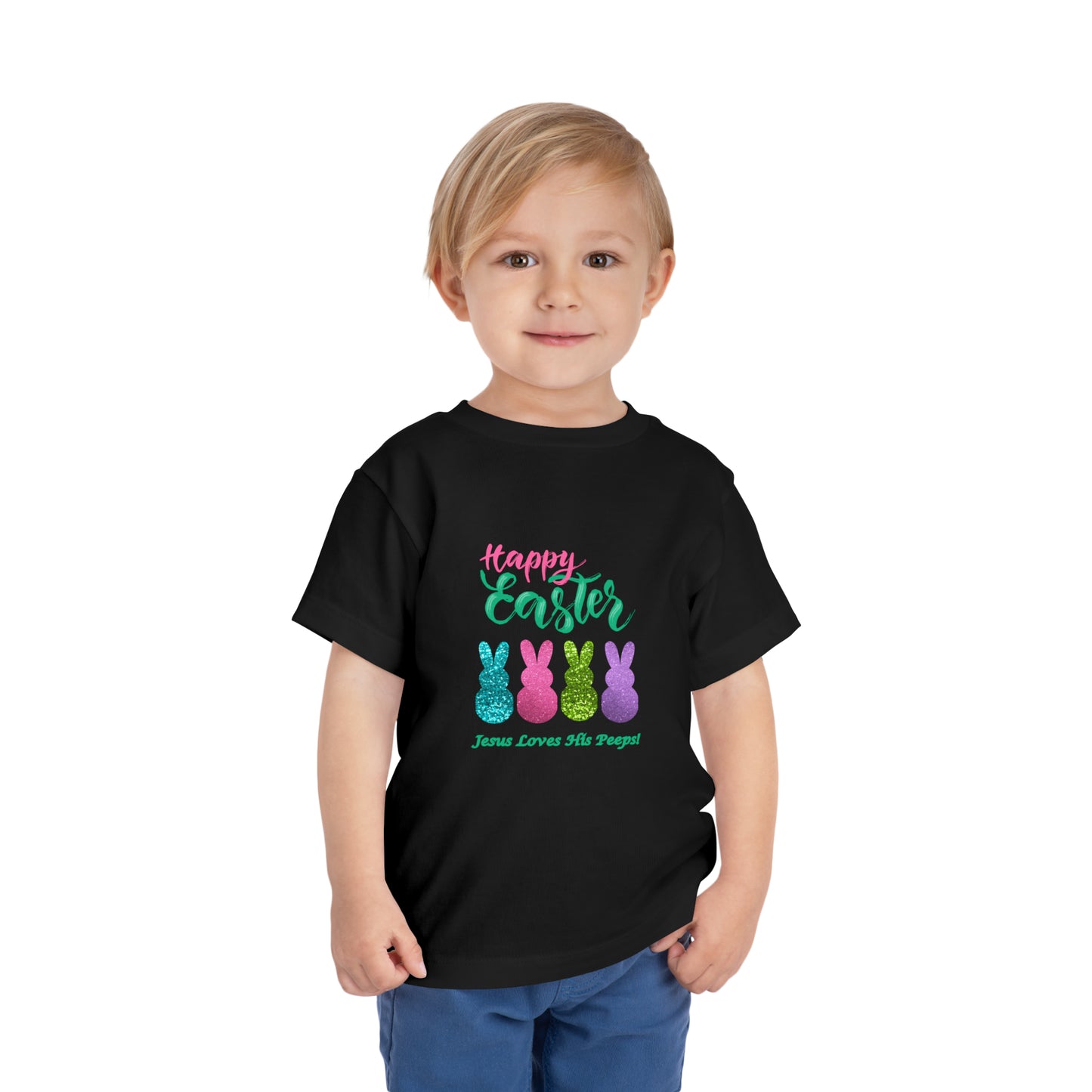 'Happy Easter-Jesus Loves His Peeps!" Toddler Short Sleeve Tee