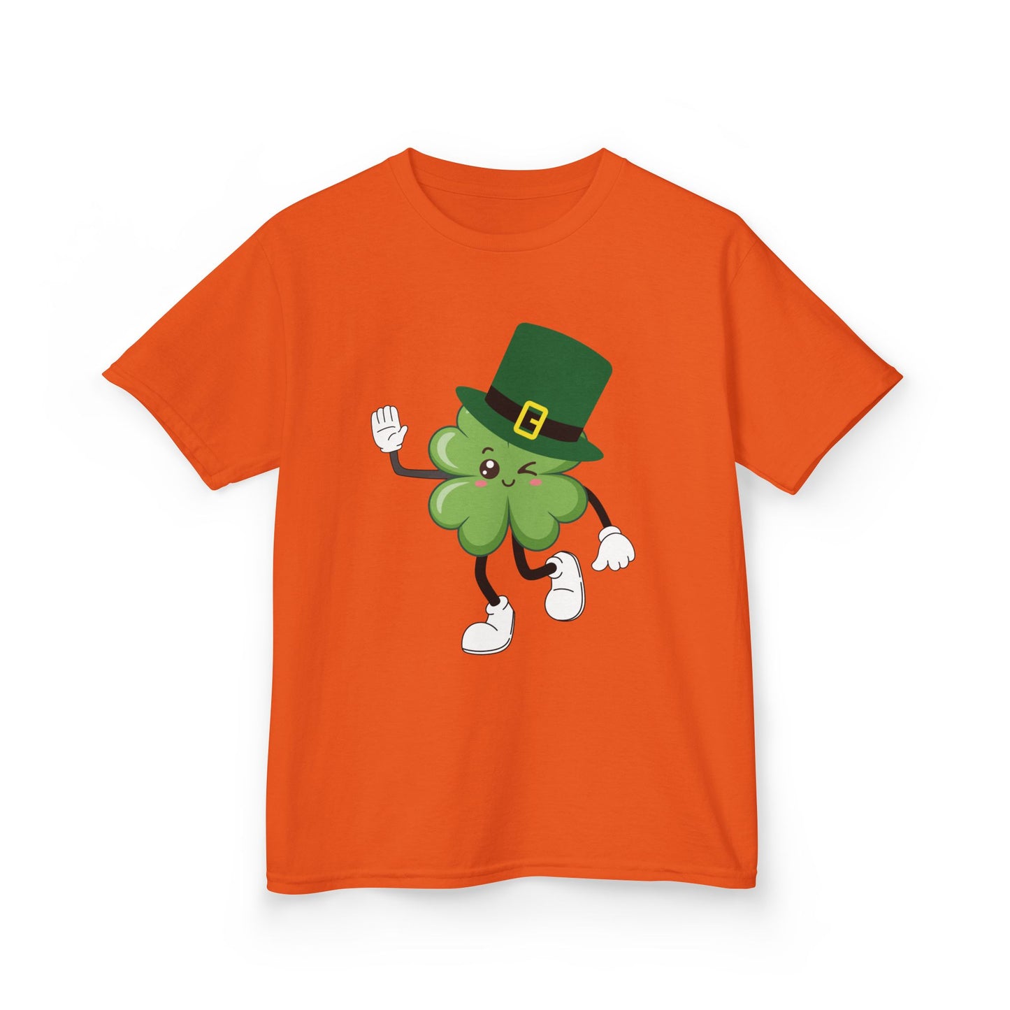 "Dancing Shamrock with Leprechaun Hat".  Kids Heavy Cotton T-Shirt. Patrick’s Day Tee
