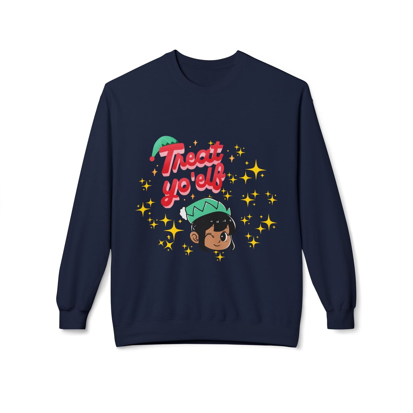 "Treat Yo'Elf" — Cute Elf Holiday Unisex Crewneck Sweatshirt