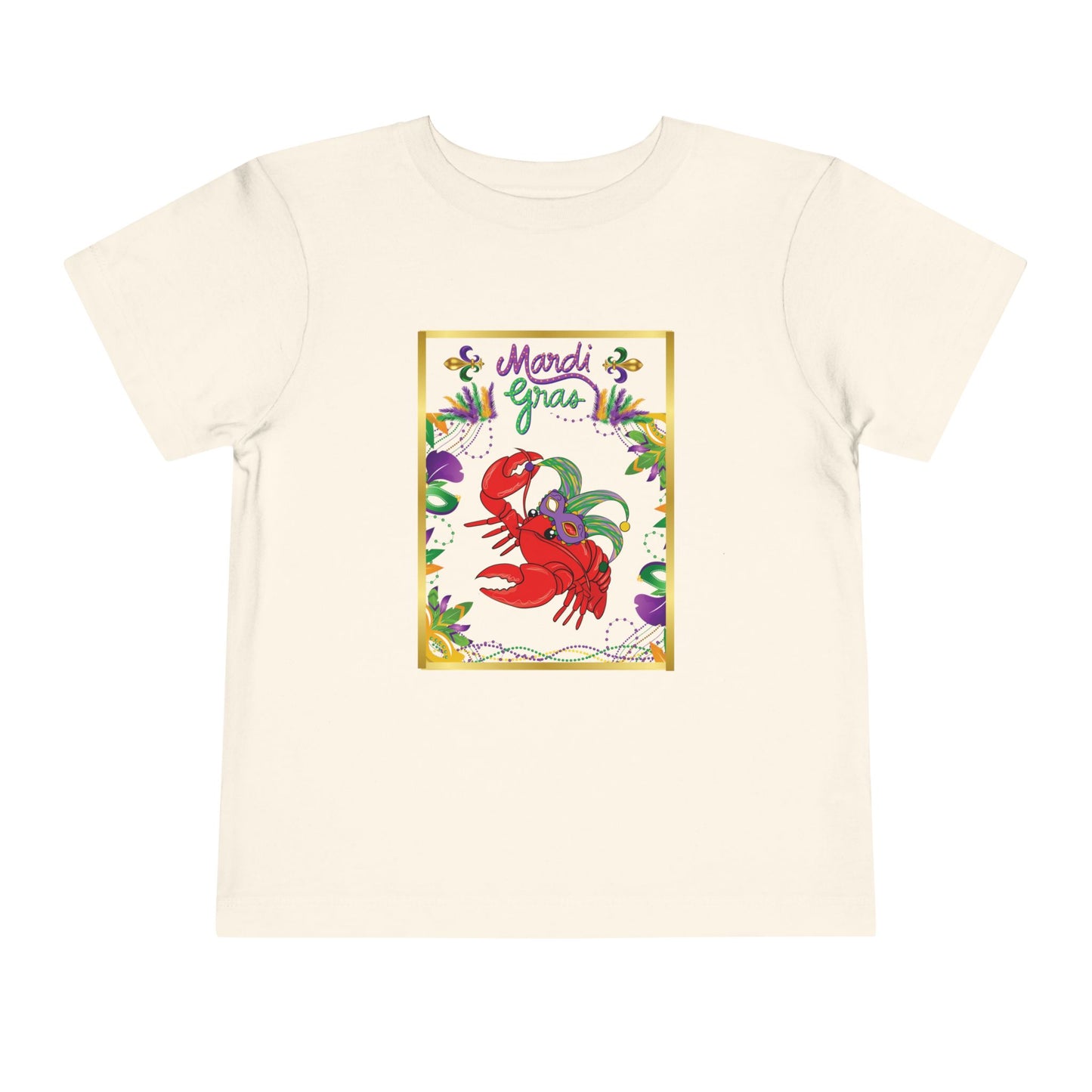 "Mardi Gras Crawfish" Toddler Short Sleeve Tee — Festive Masked Bright Red Crawfish Ready for Carnival!