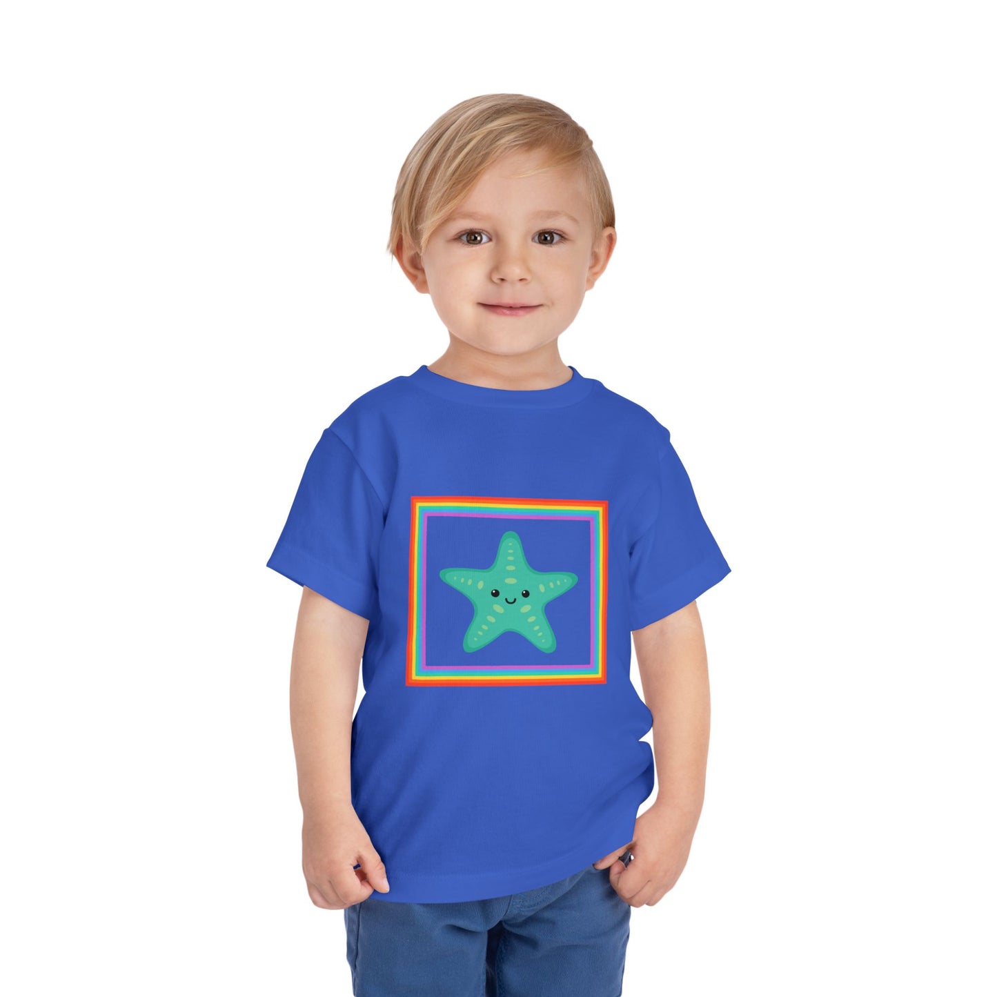 Cute "Starfish Toddler Tee" — Colorful Rainbow Frame Kids Shirt