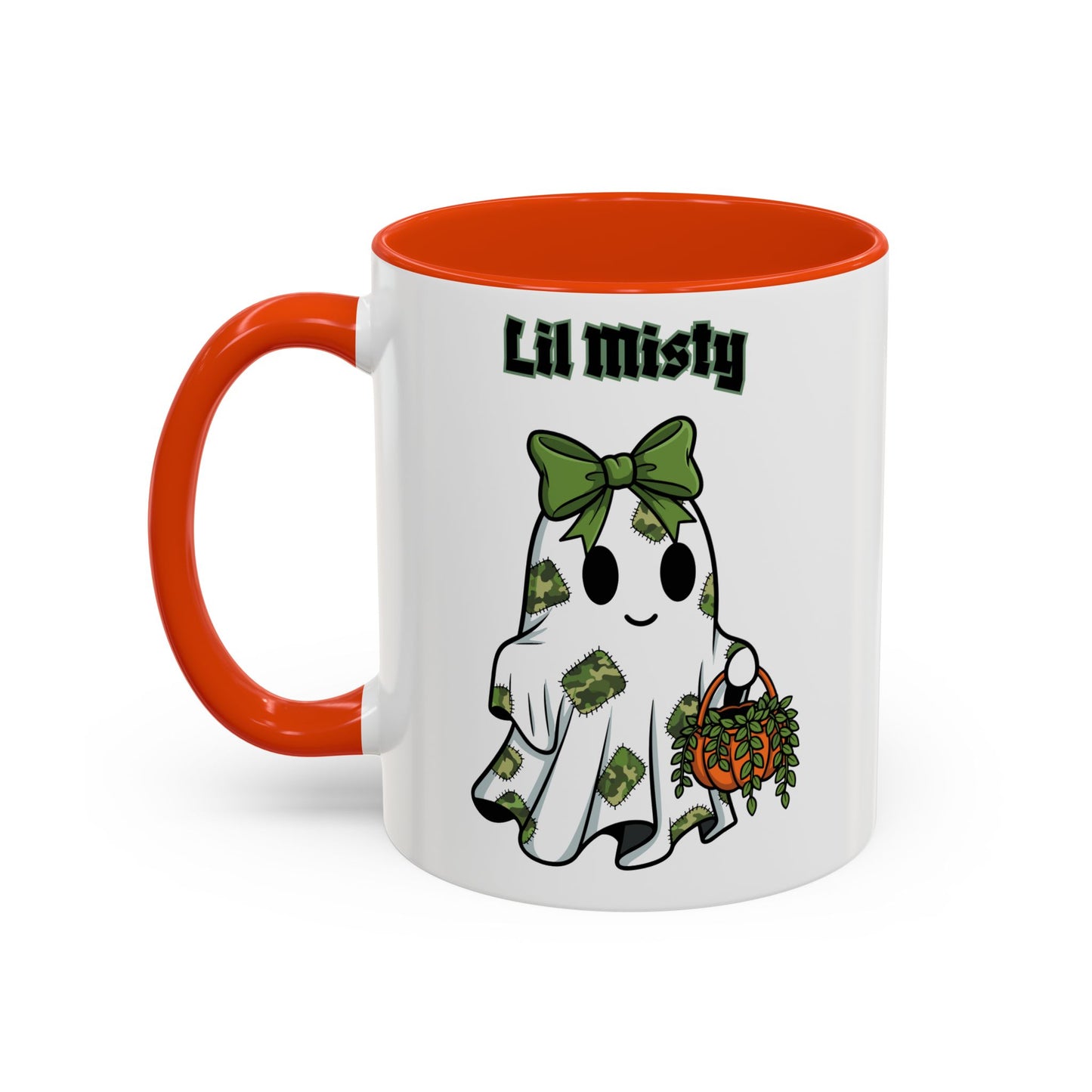 "Lil Misty Ghost" White Ceramic Mug  (11oz and 15oz) With Colorful Accents.  A Cute Halloween Mug for All Ages!