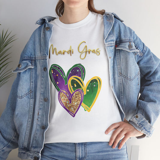 "Mardi Gras Hearts" Unisex T-Shirt.  A "Heart Felt"  Celebration Of Carnival In Purple, Green & Gold!