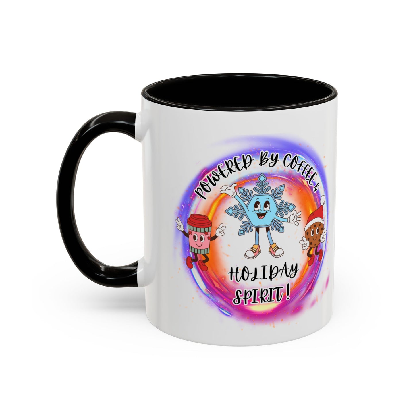 "Powered By Coffee and Christmas Spirit"   Two Tone Accent  Mugs (11oz, 15oz)