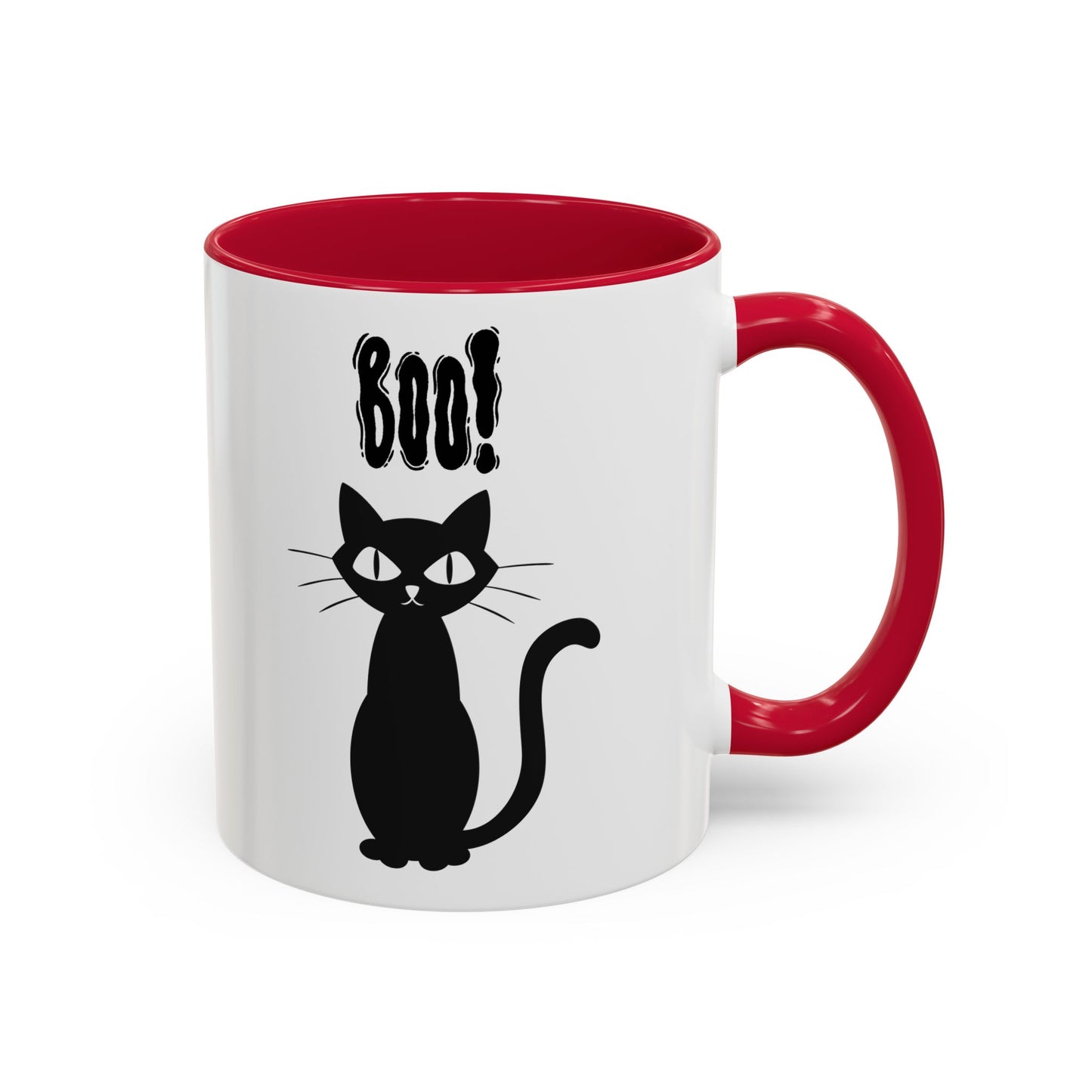 ''Boo" Black Kitty, White Ceramic Mugs With Colorful Accents (11oz and 15oz)