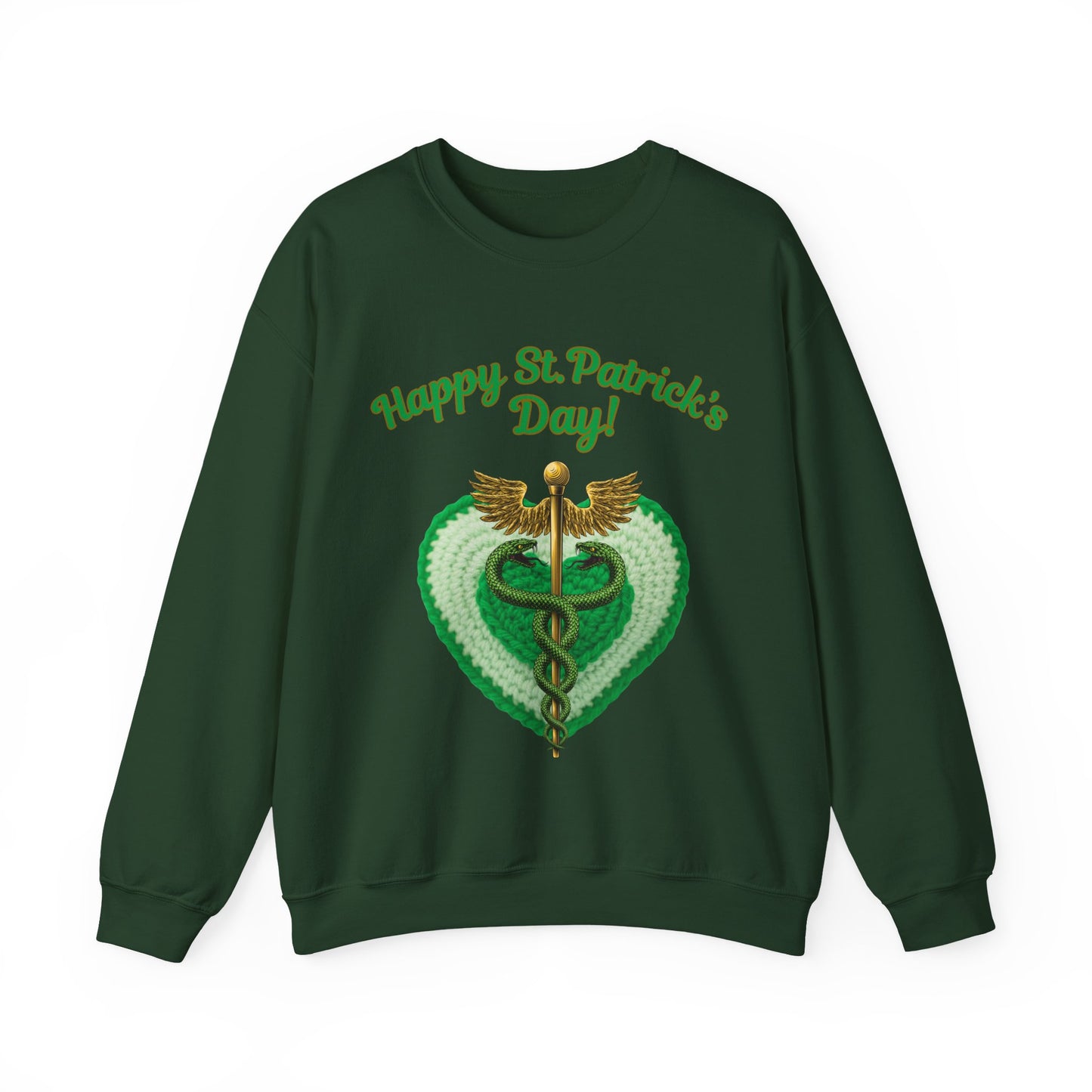"Happy St. Patrick’s Day-Heart & Caduceus"  Unisex Sweatshirt — For Caring Health Professionals!