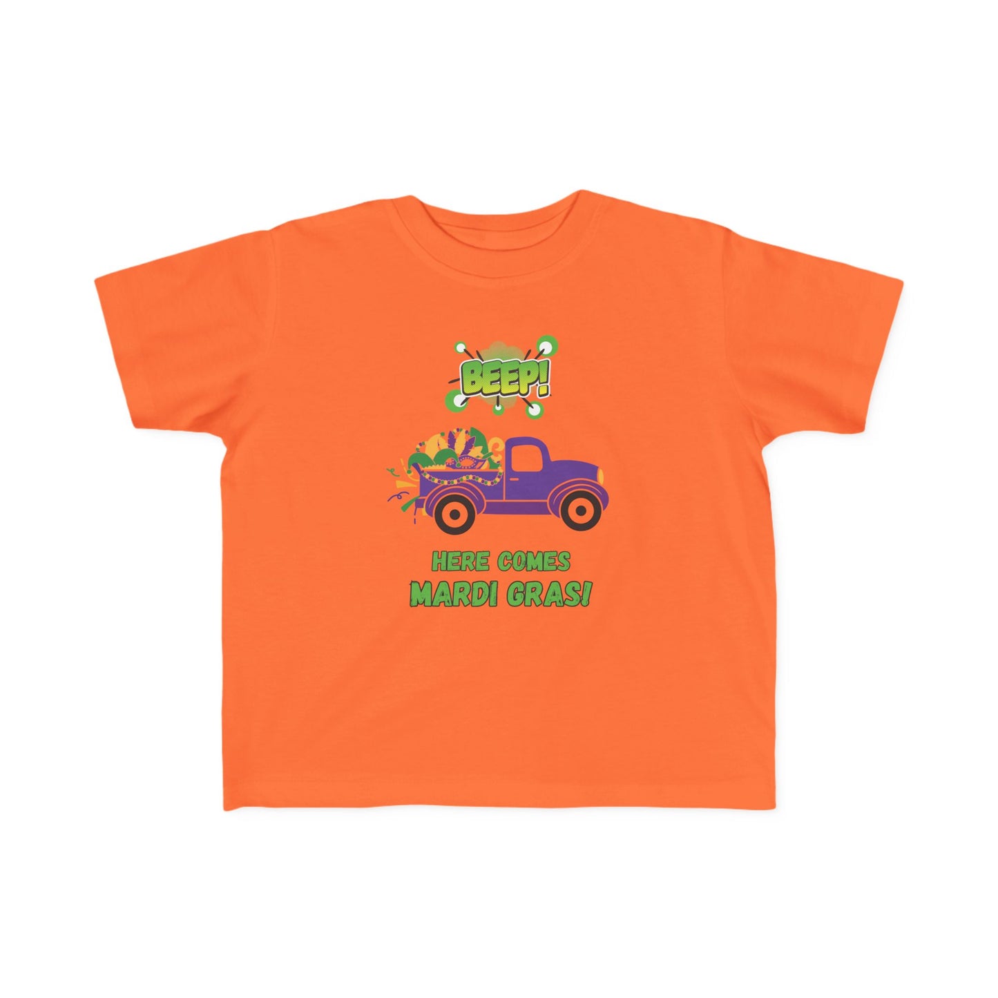 Mardi Gras Toddler Tee — "Beep! Here Comes Mardi Gras!" Purple Truck Kids Shirt