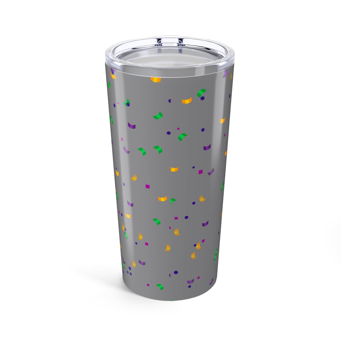 Mardi Gras 20oz Tumbler — "Happy Mardi Gras" Mask & Confetti Insulated Cup-Gray