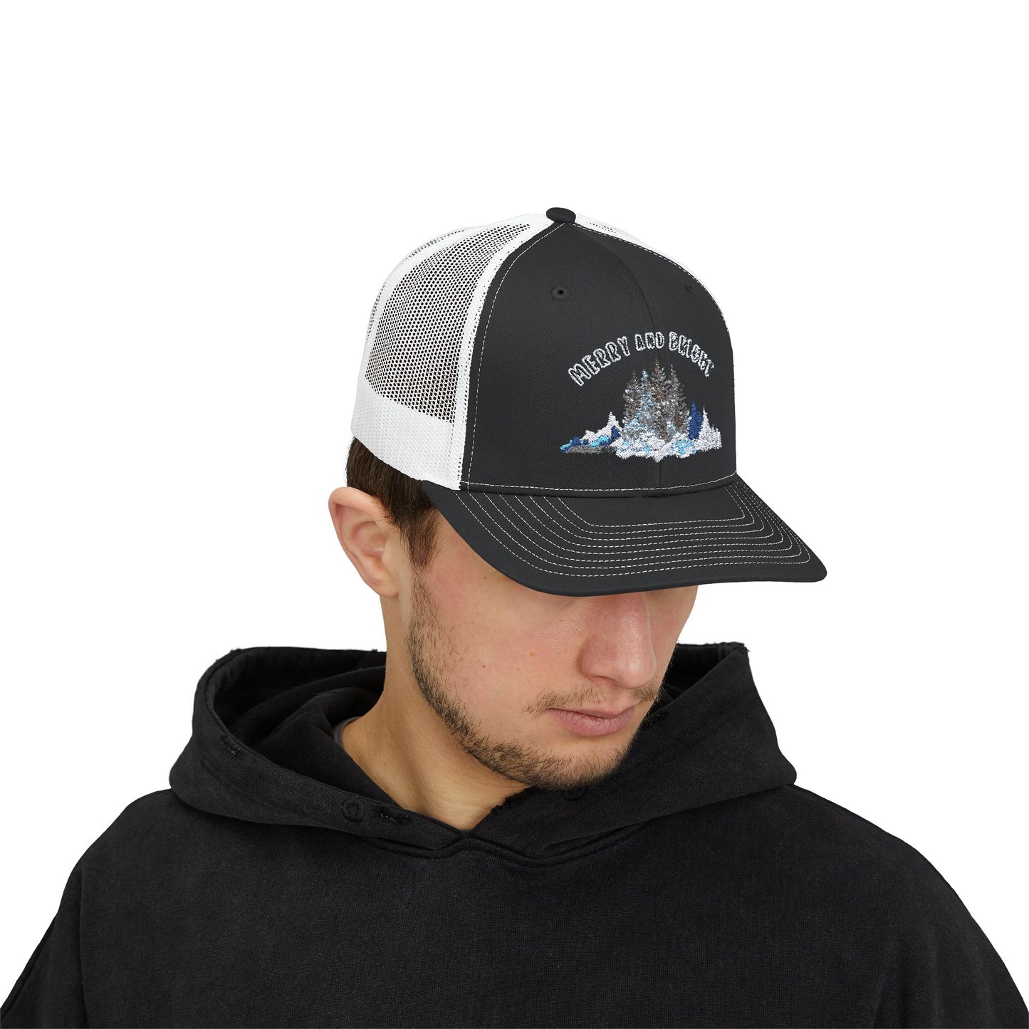 "Merry and Bright" Embroidered Snapback Trucker Cap